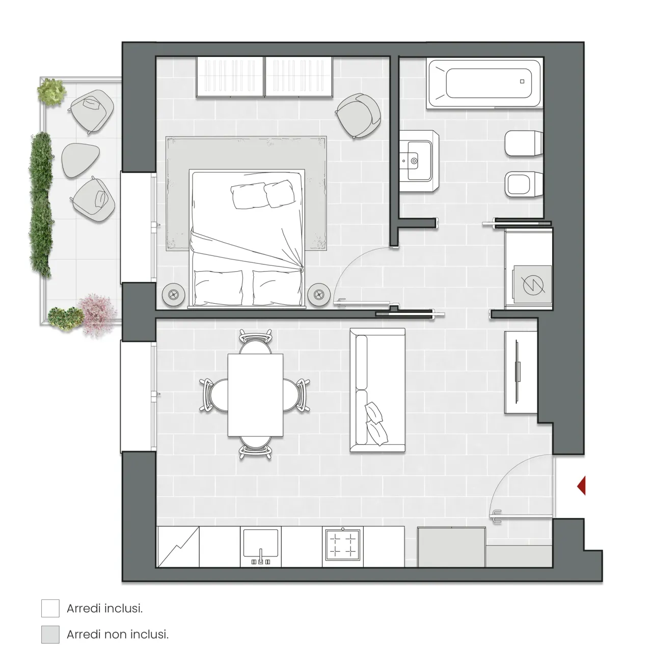 Bilocale di 56 m2 - Edificio A1 - LivinUp  | Milano - Floor Plan - 1