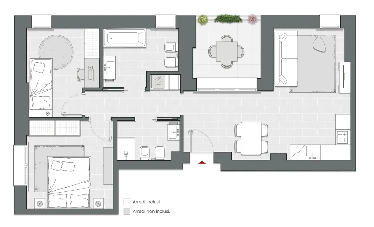 Two Bedrooms of 90 sqm - Edificio C2 - LivinUp  | Milano - Floor Plan - 1