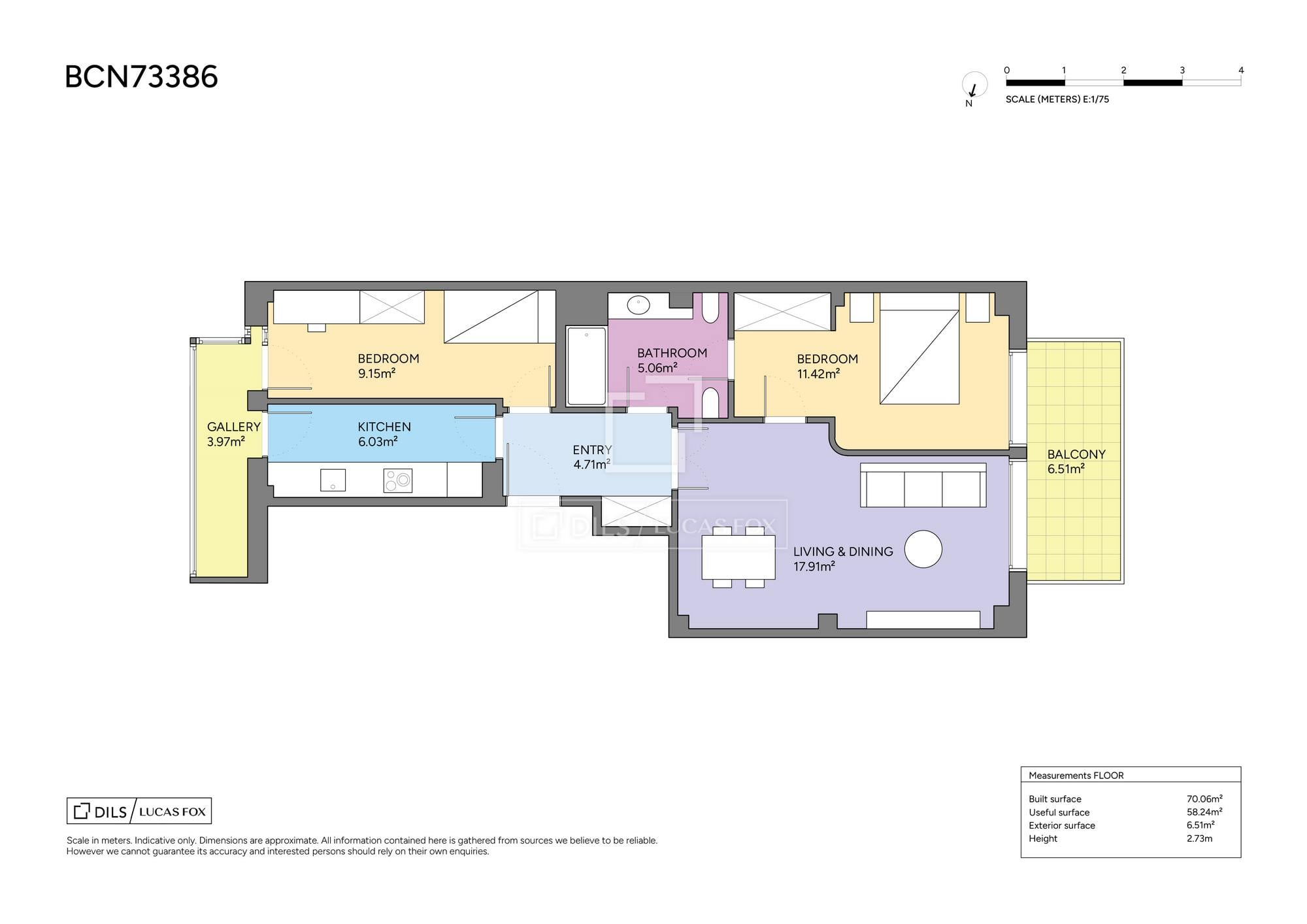 living - 70m² apartment with 10m² terrace for sale in Les Corts - Floor Plan thumbnail - 1