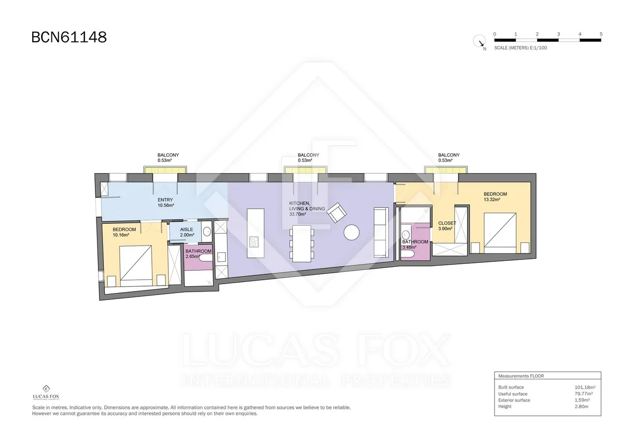 living - 101m² apartment for sale in El Raval, Barcelona - Floor Plan - 1