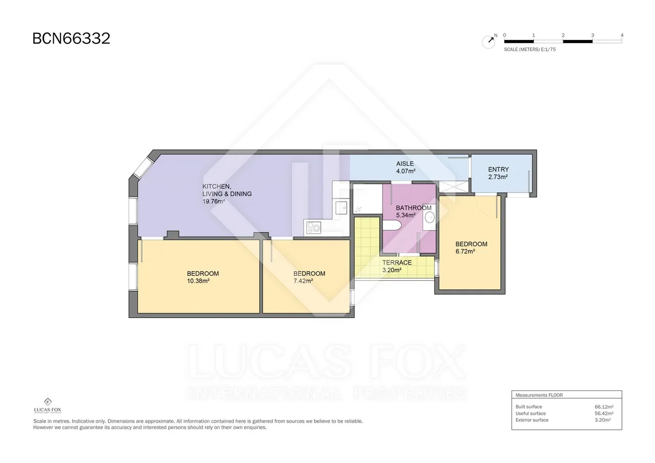 living - Piso de 66m² en venta en Sant Gervasi - Galvany, Barcelona - Plano del piso - 1