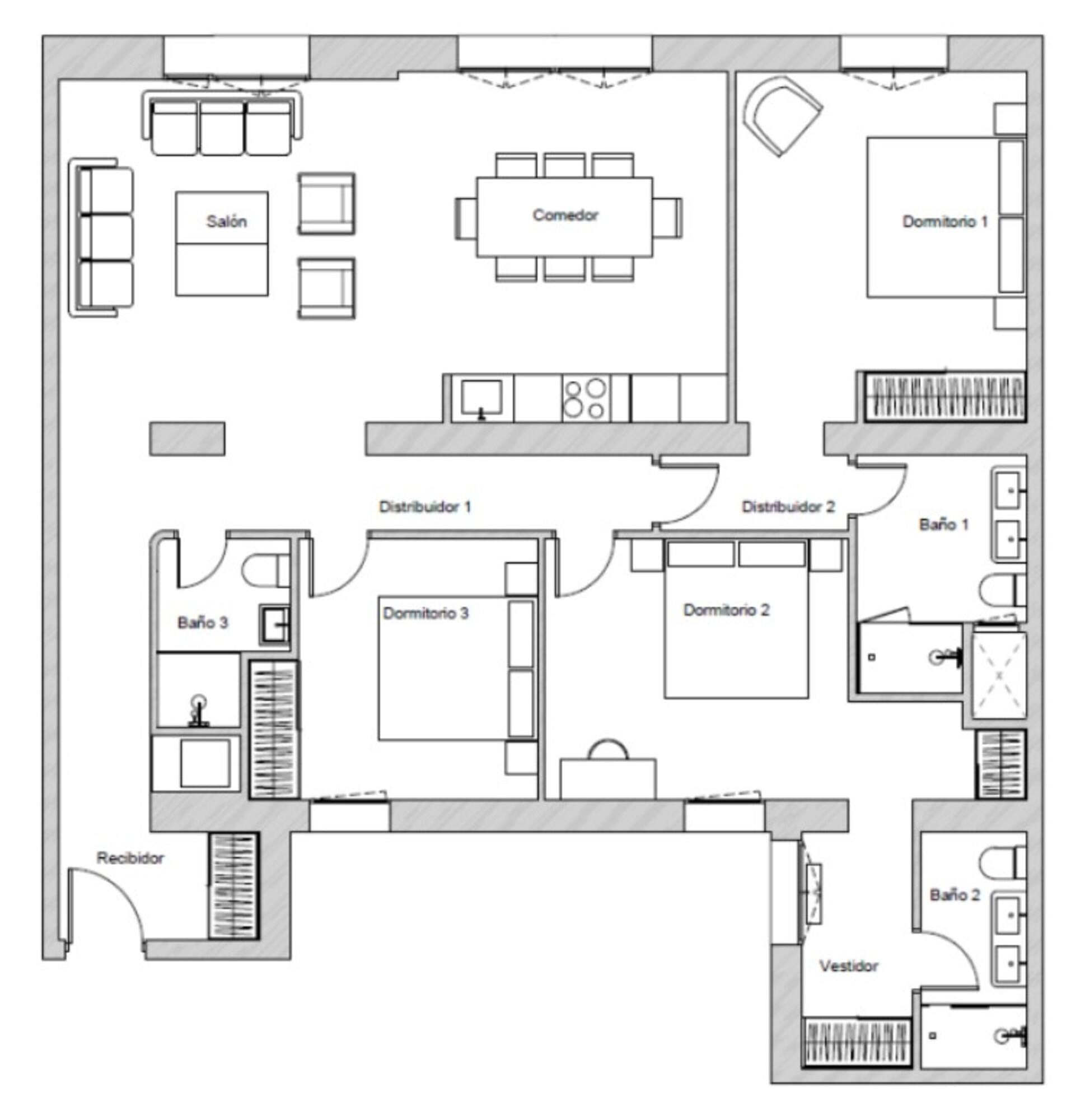 living - Piso de 161m² en venta en Castellana, Madrid - Plano del piso - 1