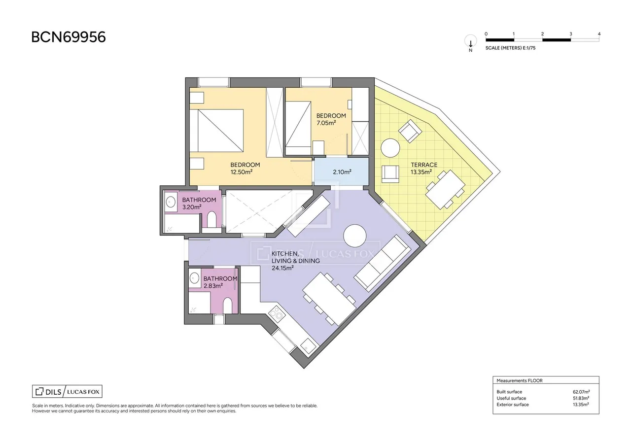 living - Ático de 62m² con 56m² terraza en venta en Eixample Derecho - Plano del piso - 1
