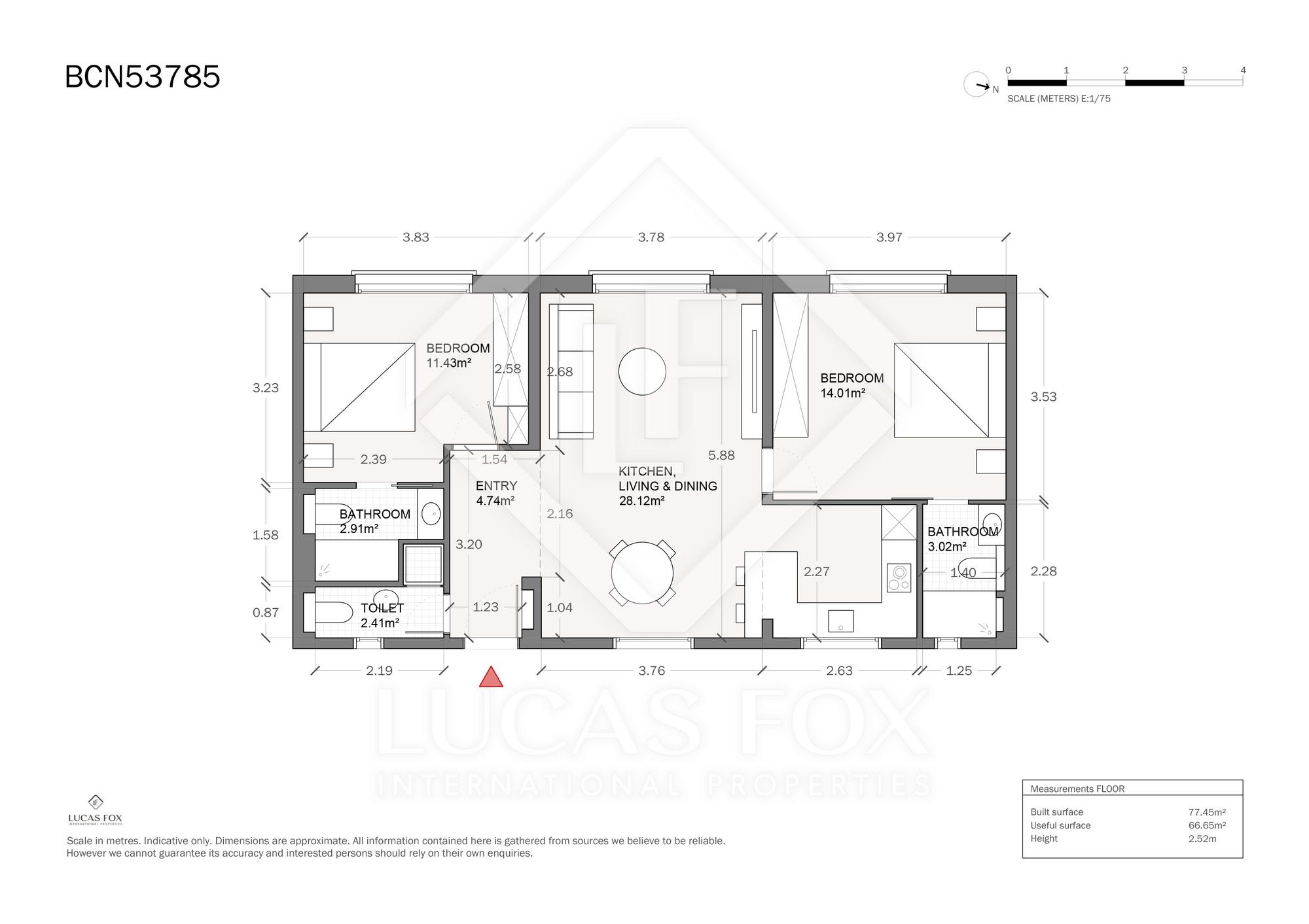 living - 80m² apartment with 25m² terrace for sale in Sants-Badal - Floor Plan - 2