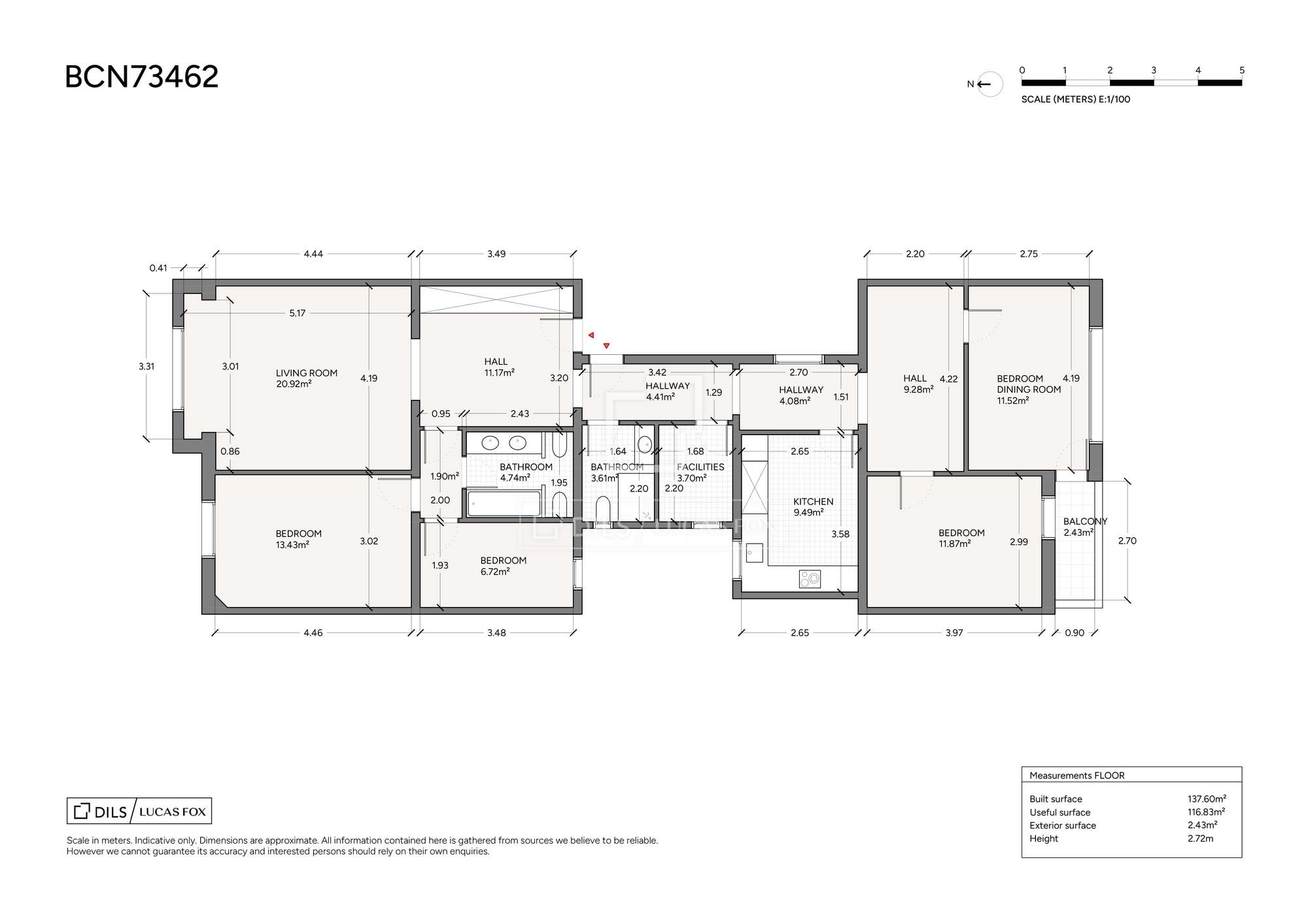 living - Piso de 138m² en venta en El Putxet, Barcelona - Plano del piso - 2