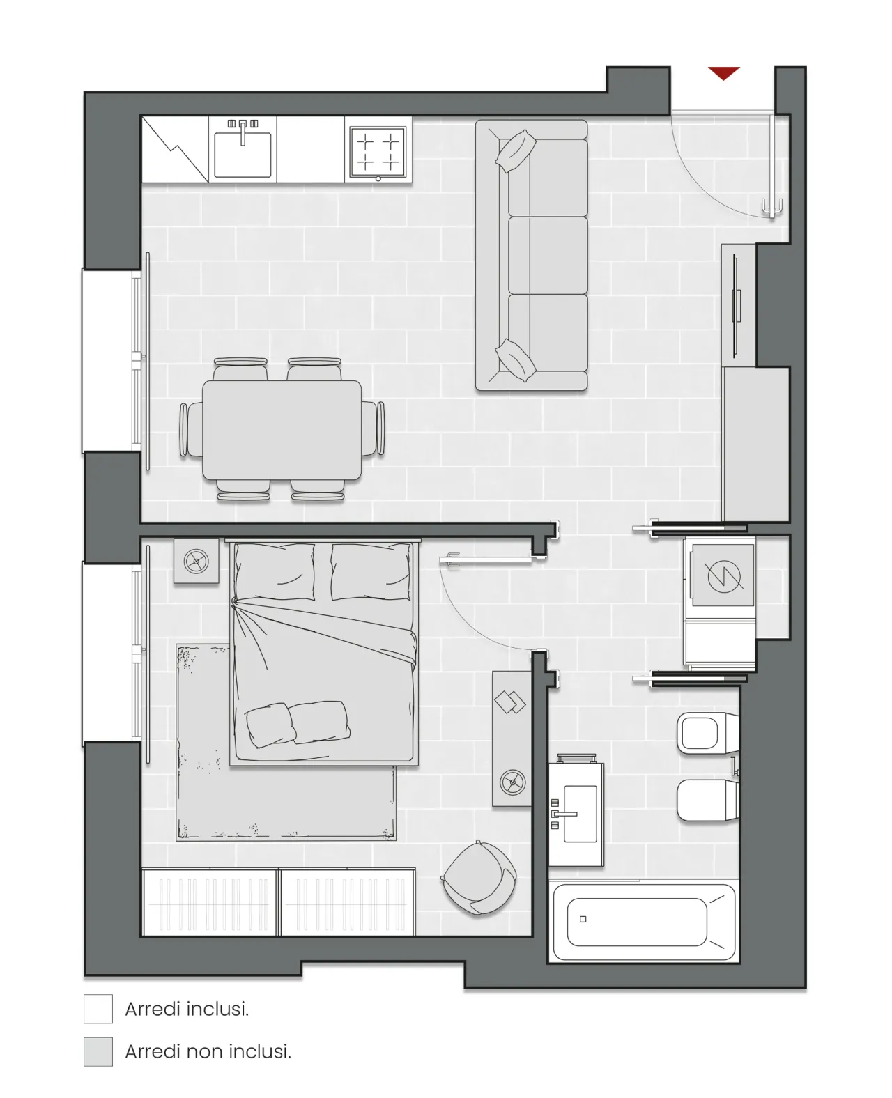 One Bedroom of 54 sqm - Edificio C2 - LivinUp  | Milano - Floor Plan - 1