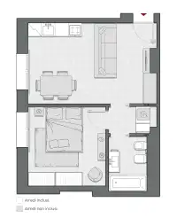One Bedroom of 54 sqm - Edificio C2 - LivinUp  | Milano - Floor Plan thumbnail - 1
