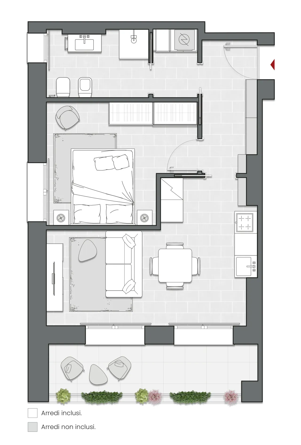 Bilocale di 64 m2 - Edificio C1 - LivinUp  | Milano - Floor Plan - 1