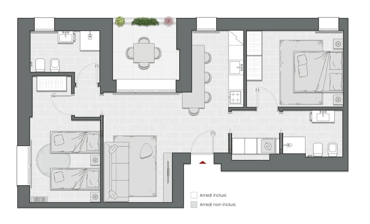 Two Bedrooms of 92 sqm - Edificio C2 - LivinUp  | Milano - Floor Plan - 1