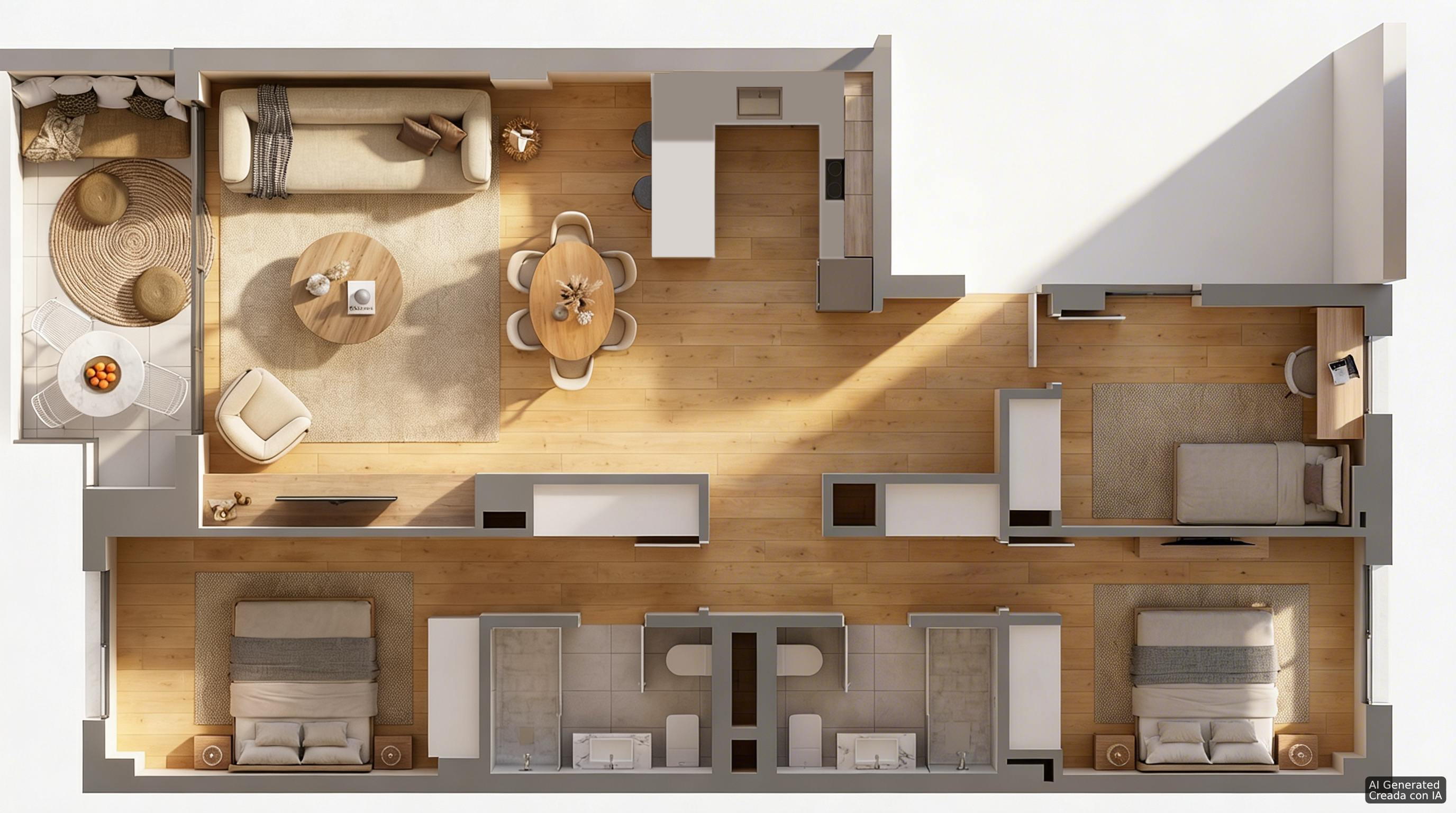 living - Apartamentos de obra nueva con terrazas en el centro de Palma de Mallorca - Plano del piso - 1