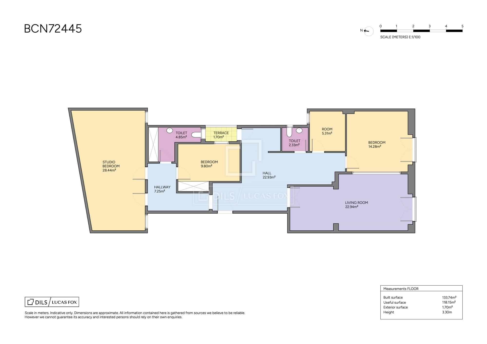 living - Piso de 134m² en venta en Sant Gervasi - Galvany, Barcelona - Plano del piso thumbnail - 1