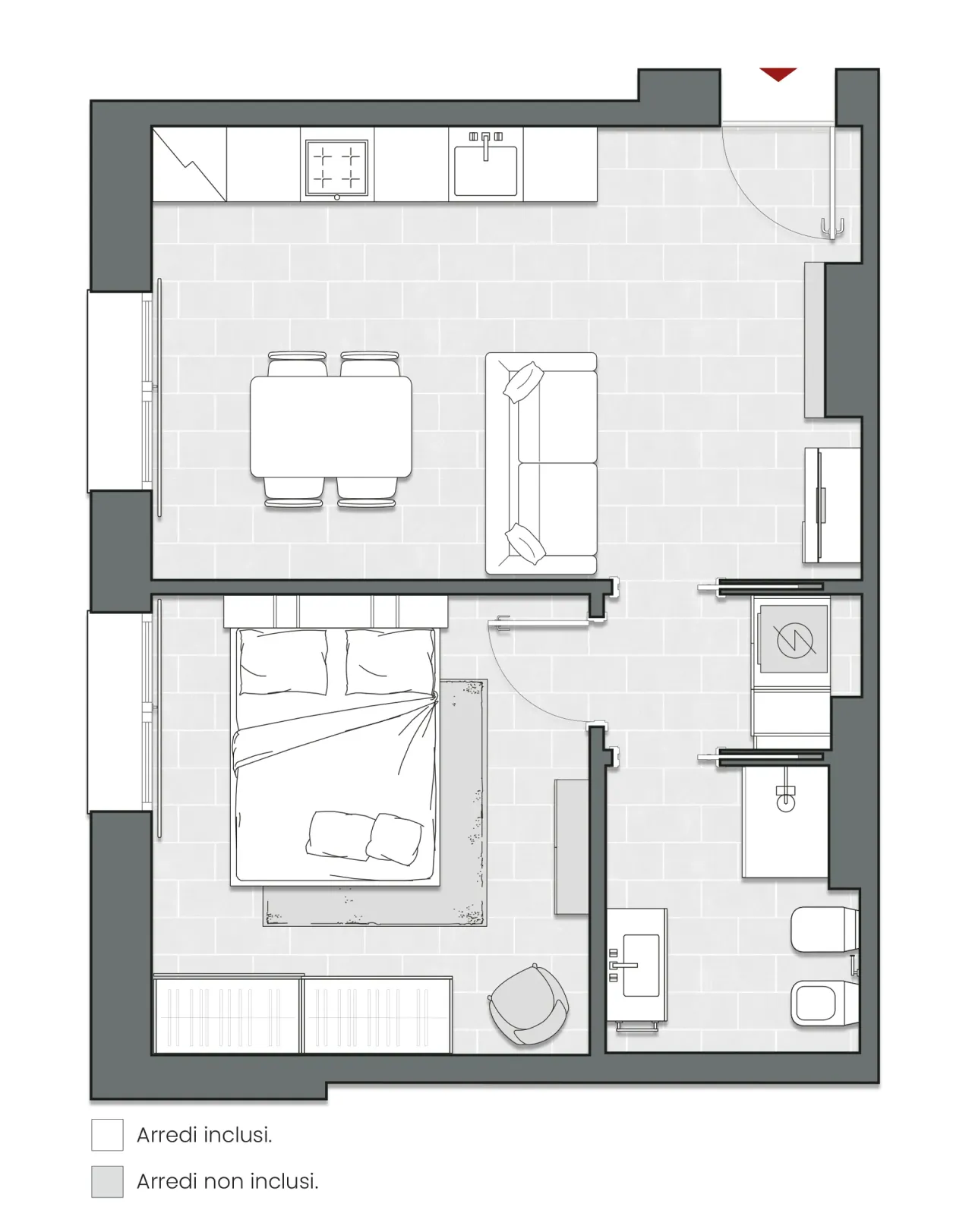 One Bedroom of 55 sqm - Edificio C2 - LivinUp  | Milano - Floor Plan - 1