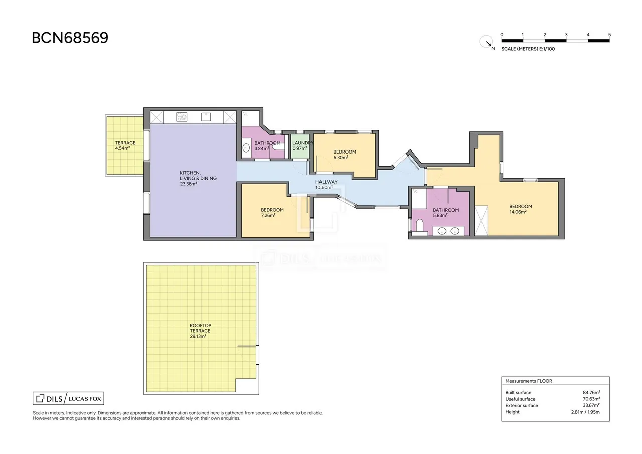 living - 85m² penthouse with 34m² terrace for sale in Eixample Right - Floor Plan - 1