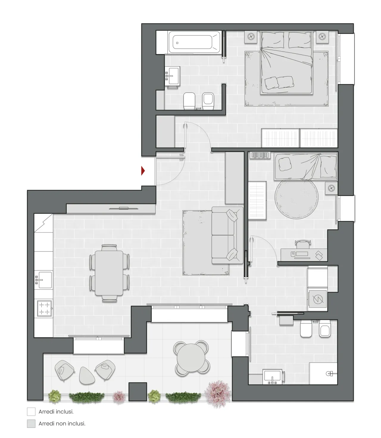 Two Bedrooms of 101 sqm - Edificio C2 - LivinUp  | Milano - Floor Plan - 1