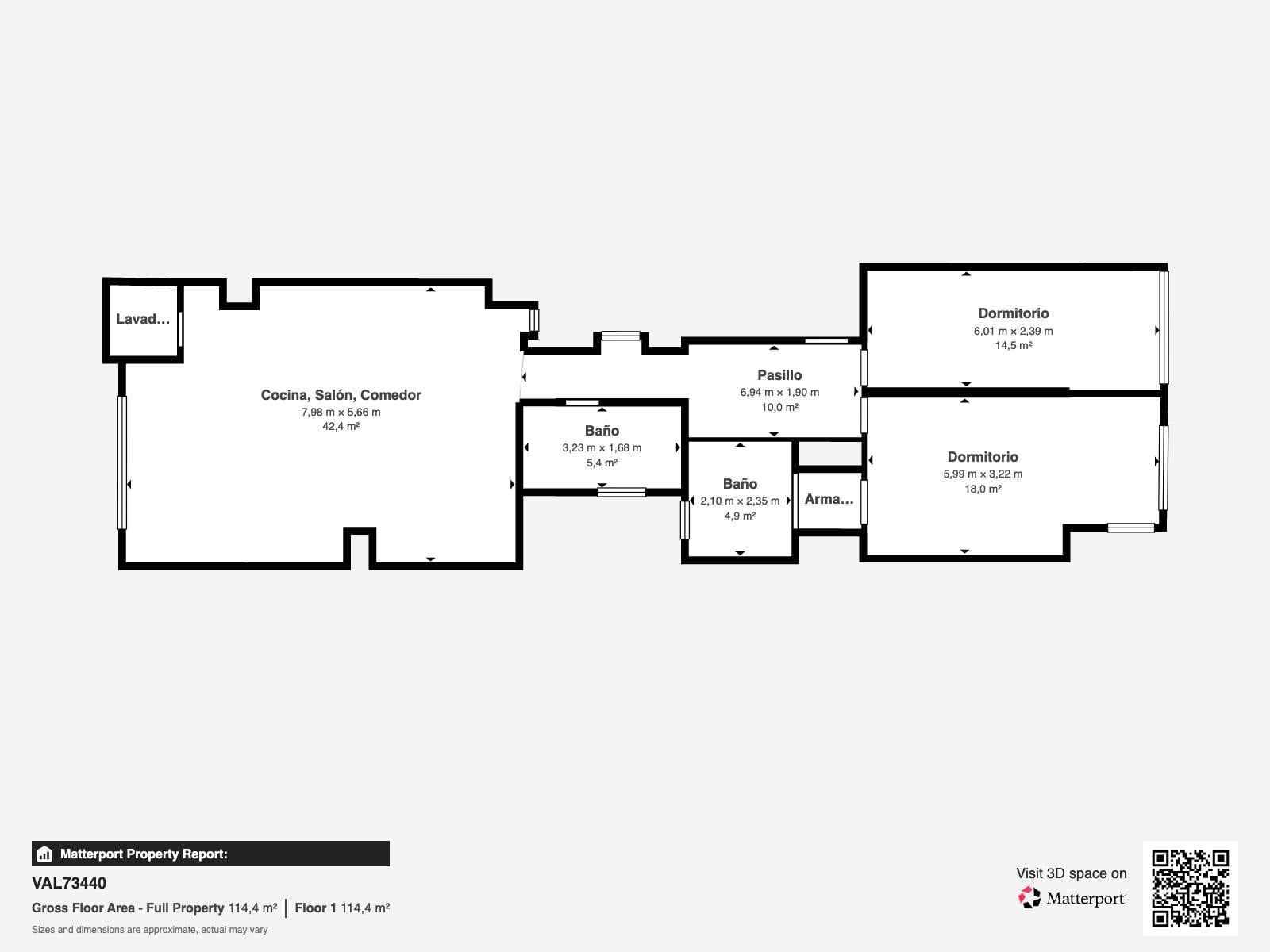 living - Piso de 124m² en venta en Gran Vía, Valencia - Plano del piso - 1