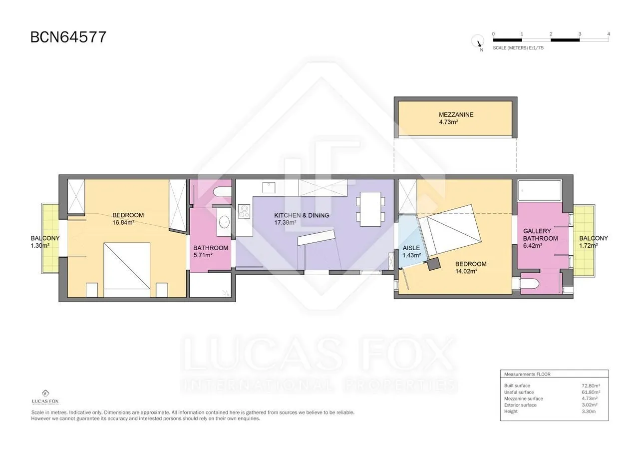 living - Piso de 73m² en venta en Poble Sec, Barcelona - Plano del piso - 1