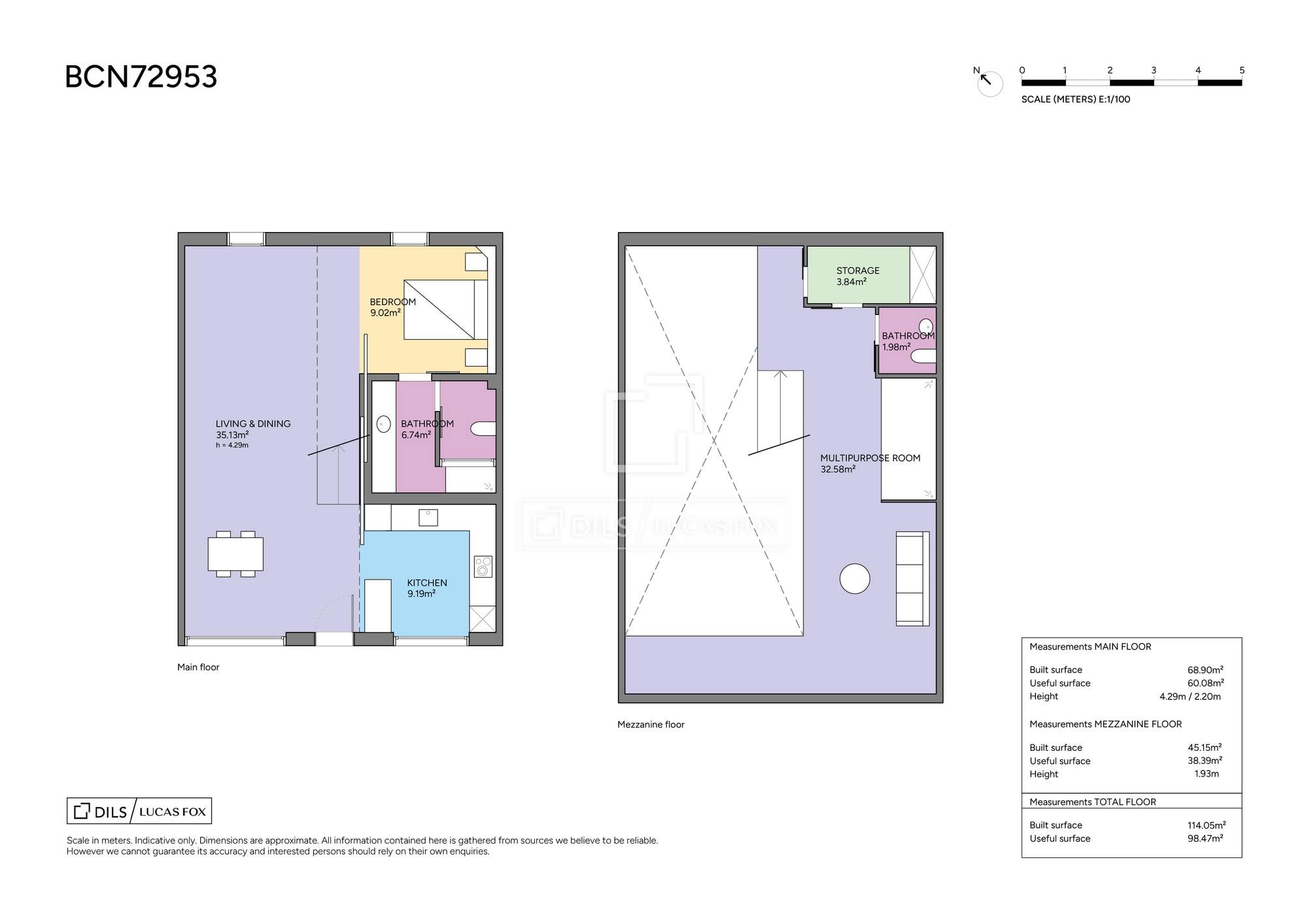 living - Piso de 96m² en venta en Poblenou, Barcelona - Plano del piso thumbnail - 1