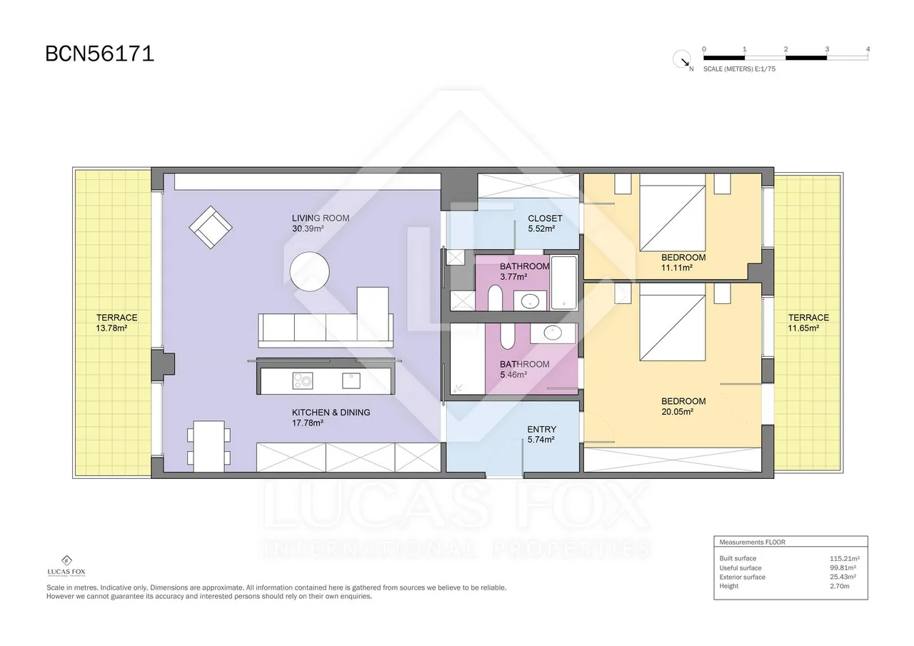living - Piso de 115m² con 26m² terraza en venta en Pedralbes - Plano del piso - 1
