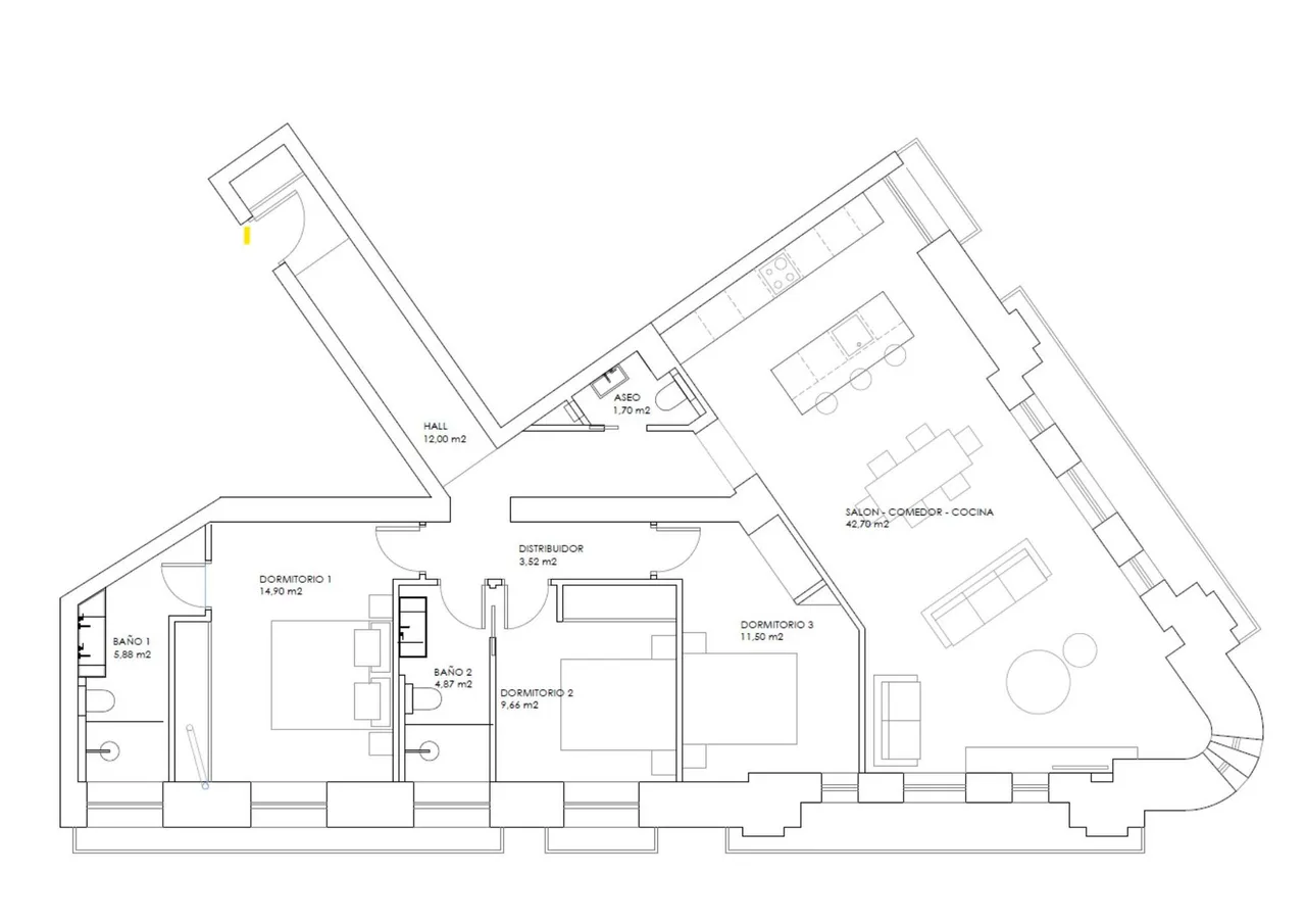 living - Piso de 182m² en venta en Goya, Madrid - Plano del piso - 1