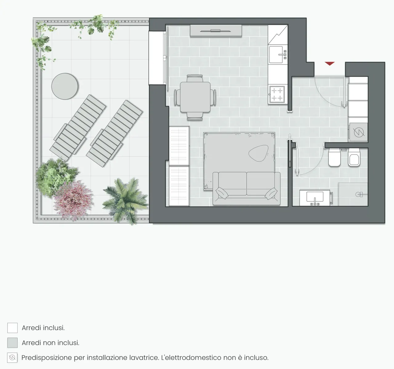 Monolocale di 44 m2 - Edificio C2 - LivinUp  | Milano - Floor Plan - 1