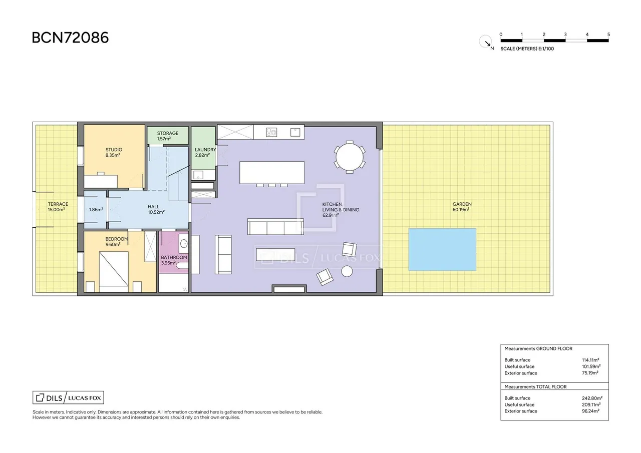 living - 243m² house / villa with 60m² garden for sale in Sant Gervasi - Galvany - Floor Plan - 1