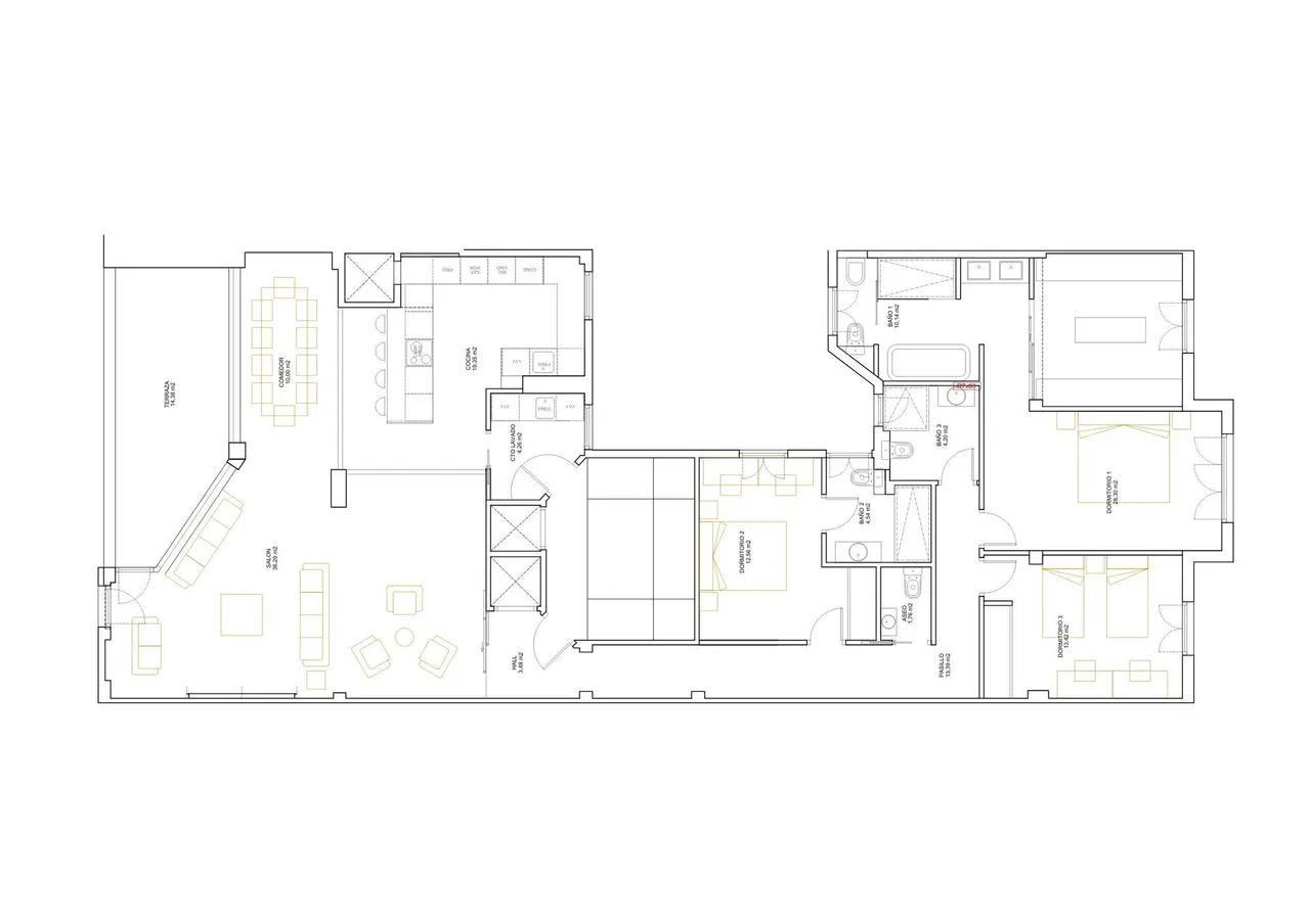 living - Piso de 260m² en venta en Castellana, Madrid - Plano del piso - 1