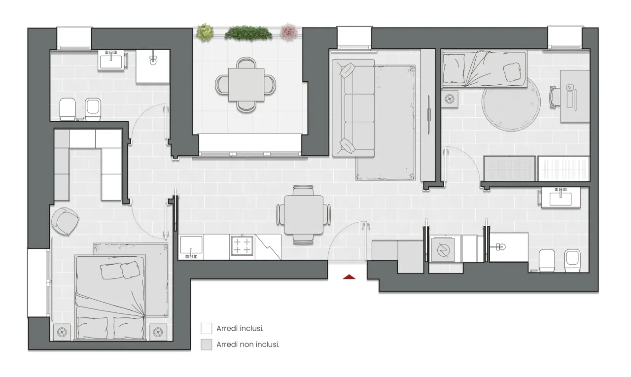 Two Bedrooms of 86 sqm - Edificio C2 - LivinUp  | Milano - Floor Plan - 1