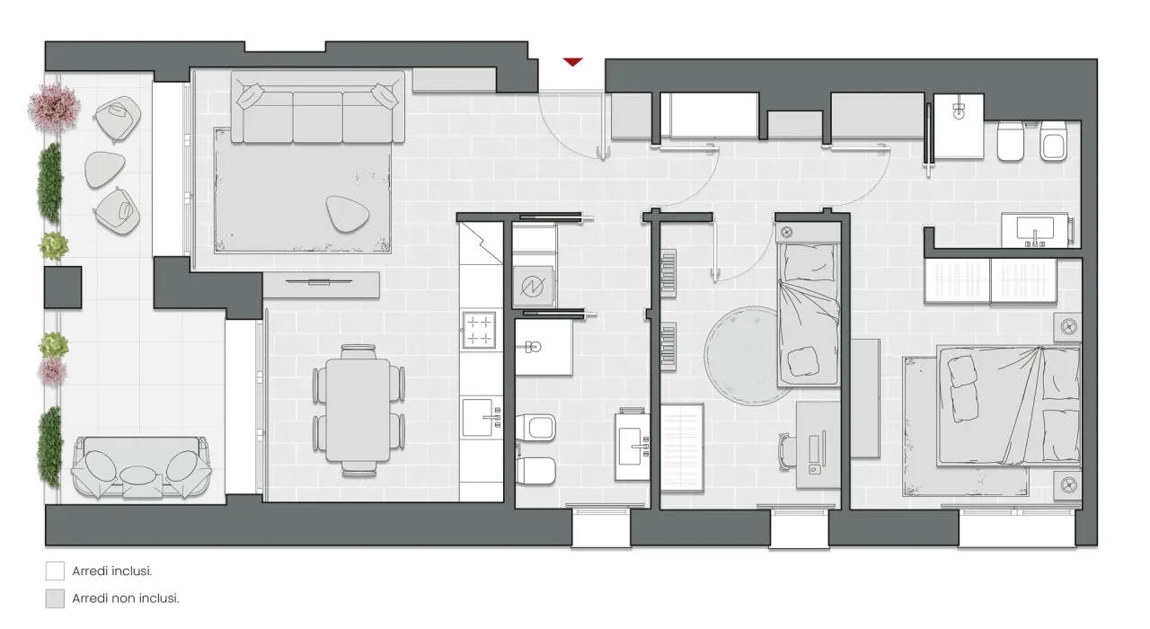Two Bedrooms of 95 sqm - Edificio C2 - LivinUp  | Milano - Floor Plan - 1