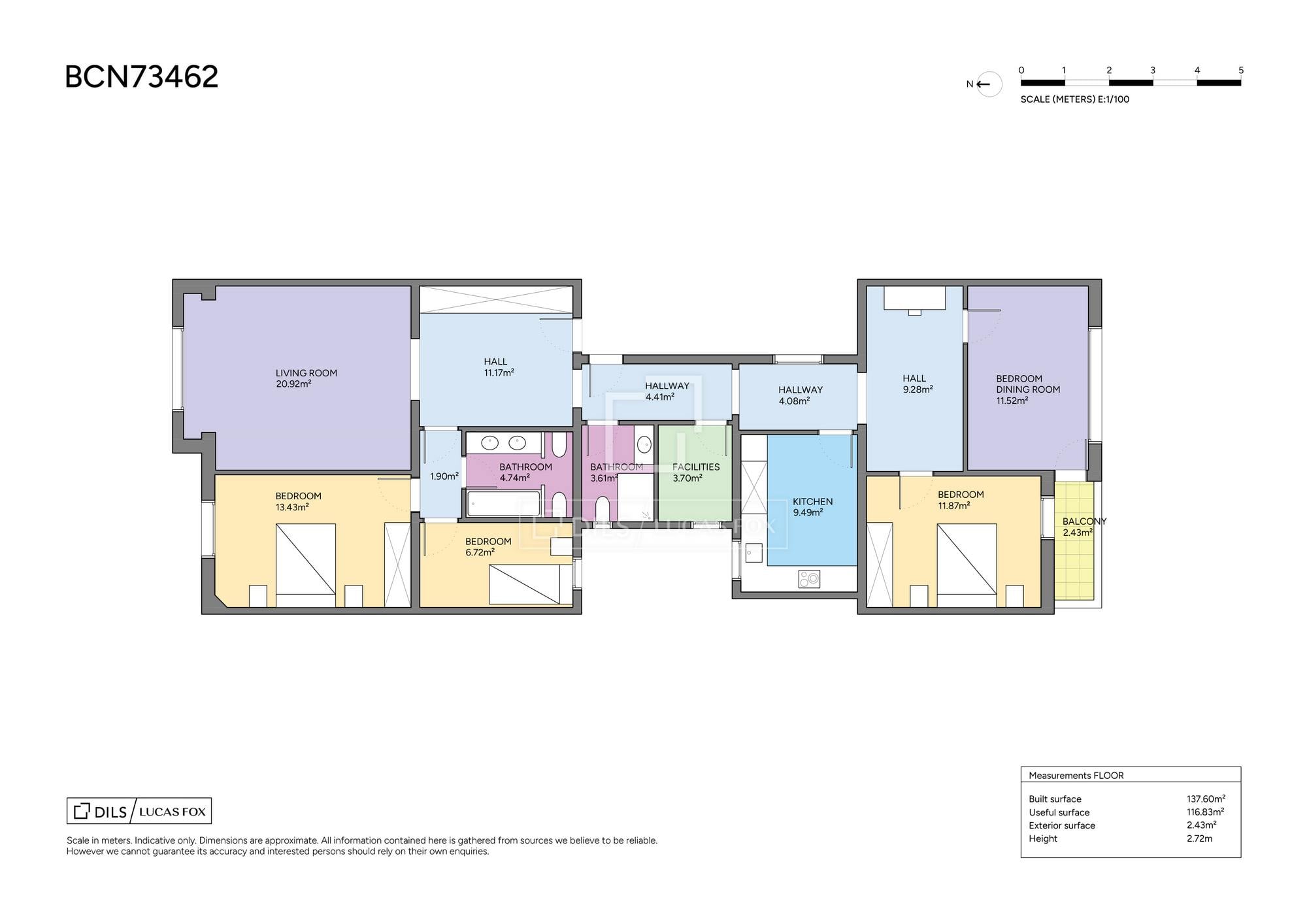 living - 138m² apartment for sale in El Putxet, Barcelona - Floor Plan thumbnail - 1