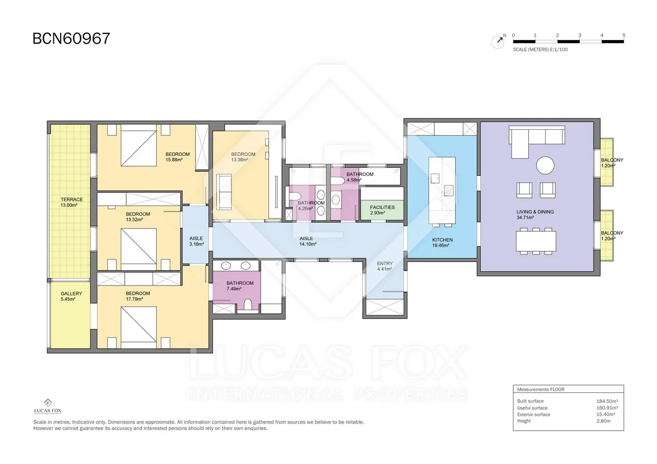 living - 200m² apartment with 15m² terrace for sale in Eixample Right - Floor Plan - 1