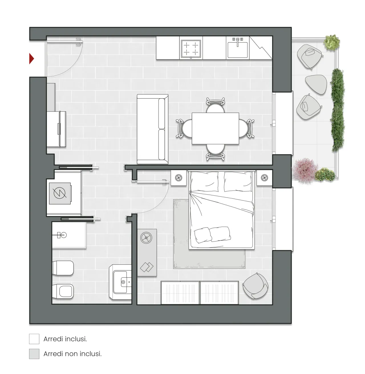 One Bedroom of 55 sqm - Edificio C4 - LivinUp  | Milano - Floor Plan - 1