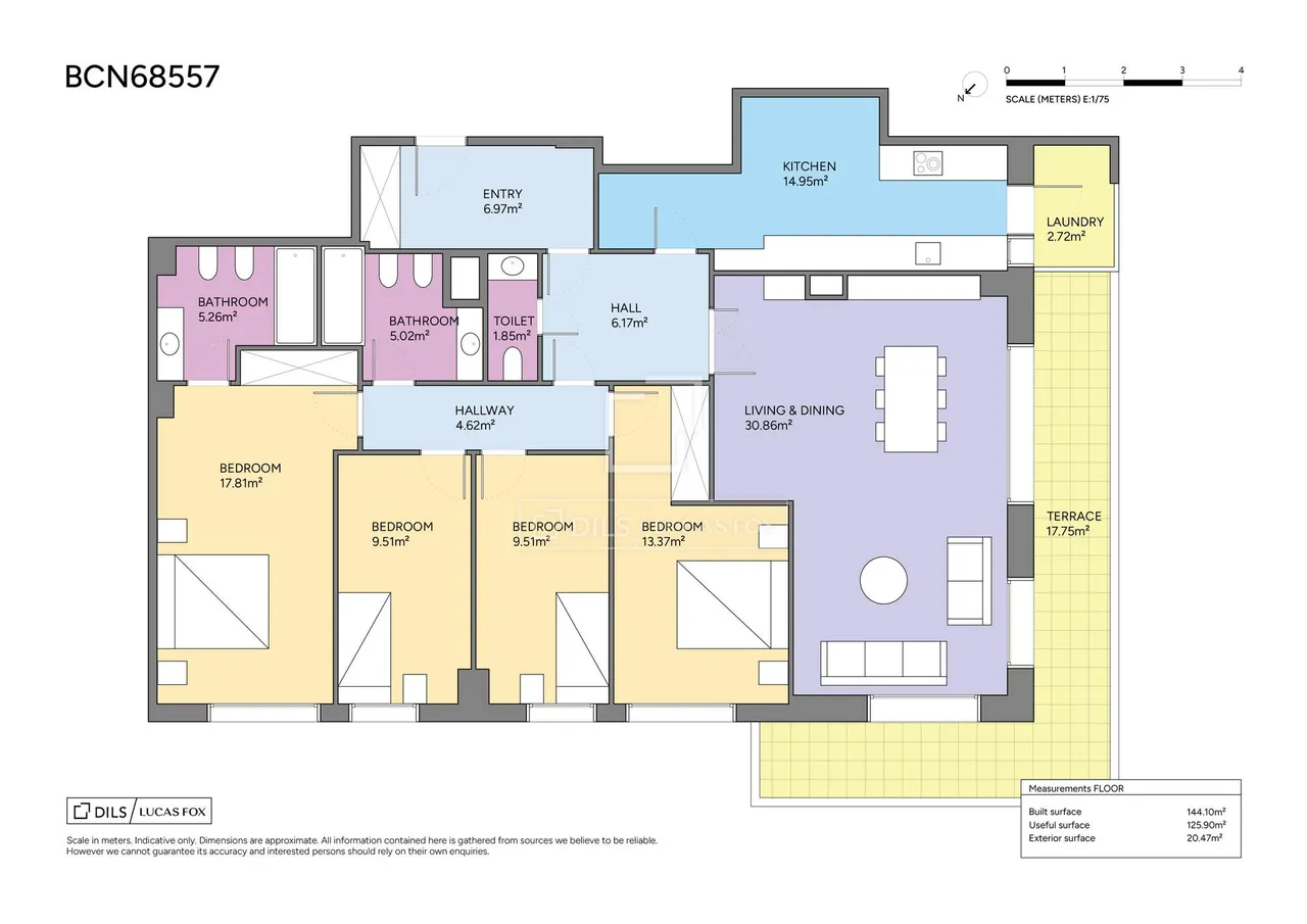 living - Piso de 144m² con 18m² terraza en venta en Pedralbes - Plano del piso - 1