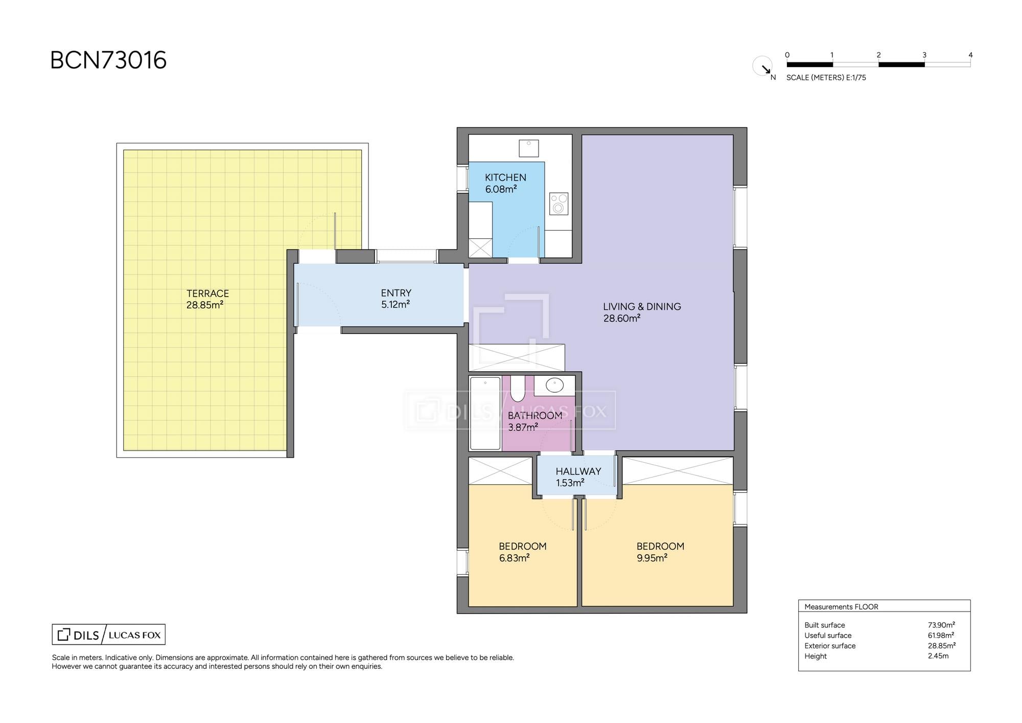 living - 74m² penthouse with 29m² terrace for sale in Eixample Left - Floor Plan - 1
