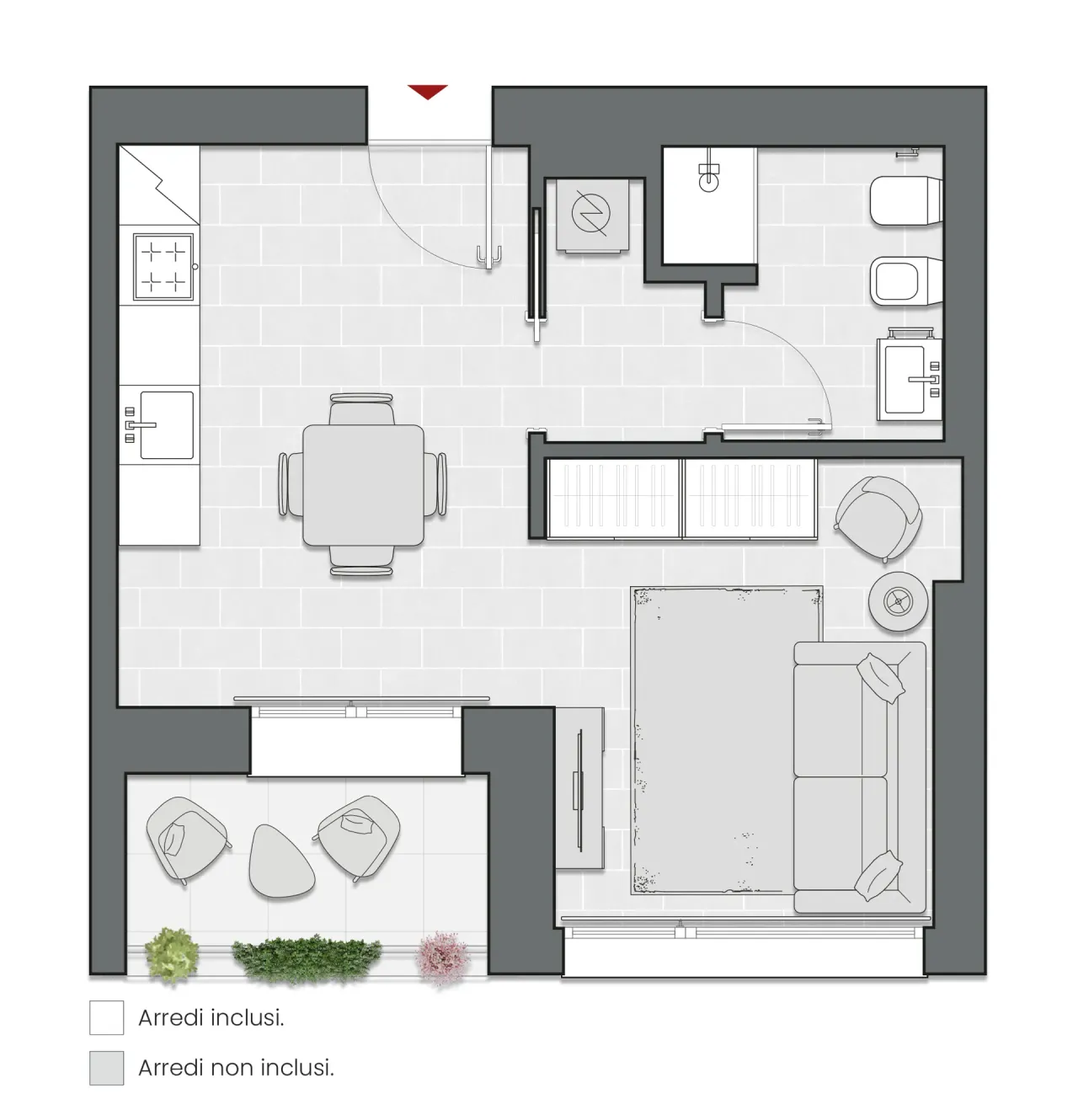 Studio of 43 sqm - Edificio C2 - LivinUp  | Milano - Floor Plan - 1