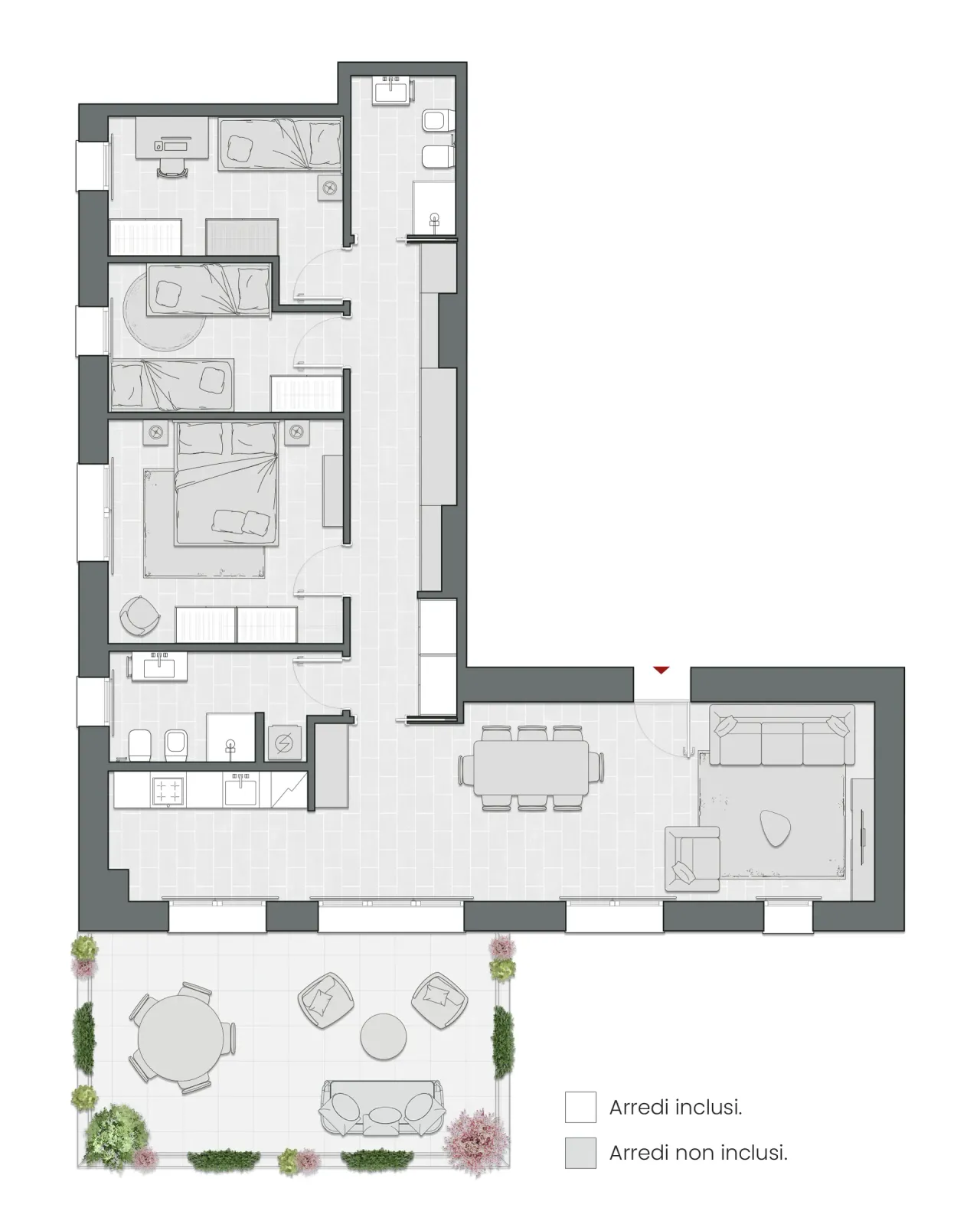 Three Bedrooms of 138 sqm - Edificio C2 - LivinUp  | Milano - Floor Plan - 1