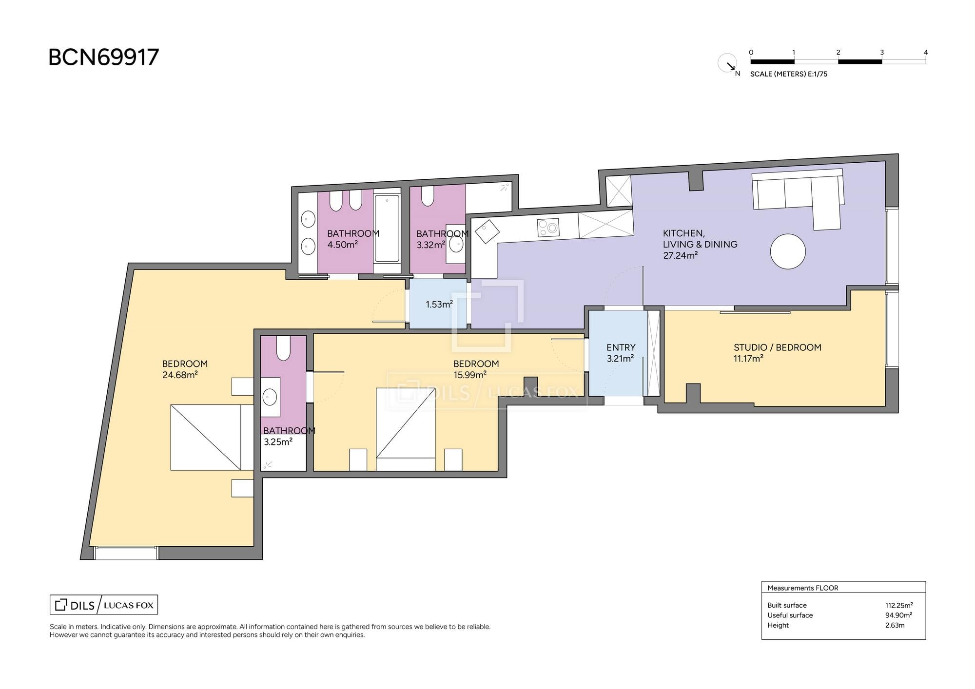 living - Piso de 117m² en venta en Eixample Derecho, Barcelona - Plano del piso - 1