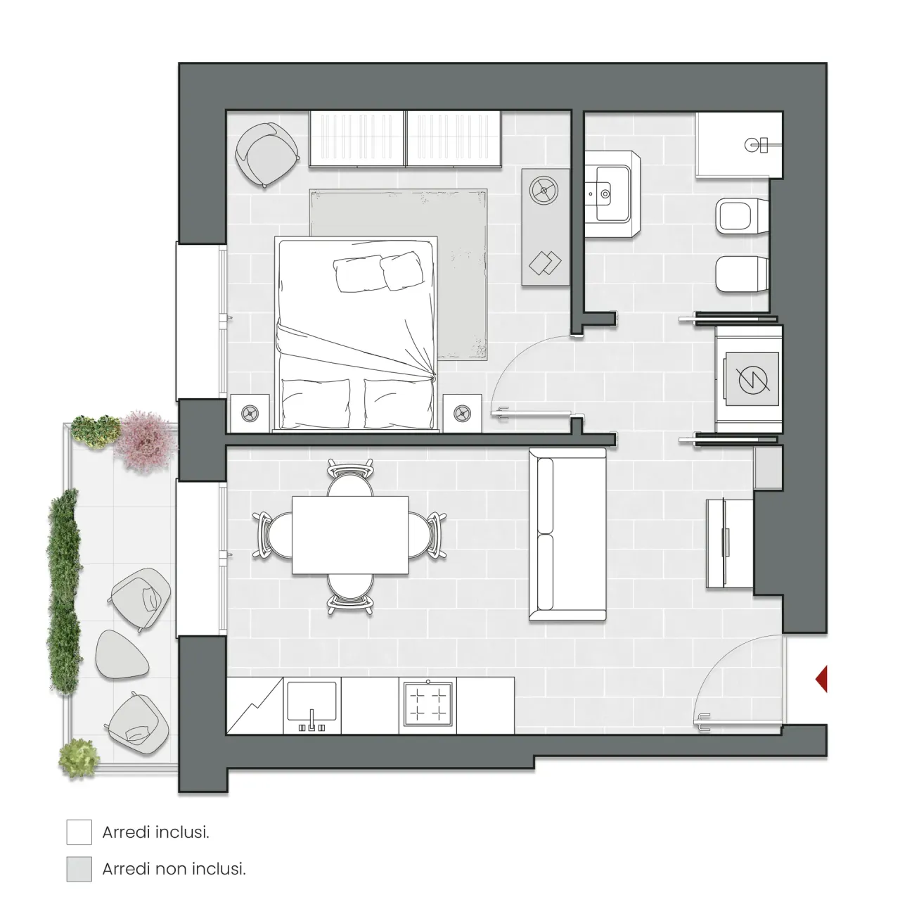 One Bedroom of 52 sqm - Edificio C4 - LivinUp  | Milano - Floor Plan - 1