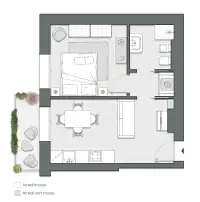 One Bedroom of 52 sqm - Edificio C4 - LivinUp  | Milano - Floor Plan thumbnail - 1