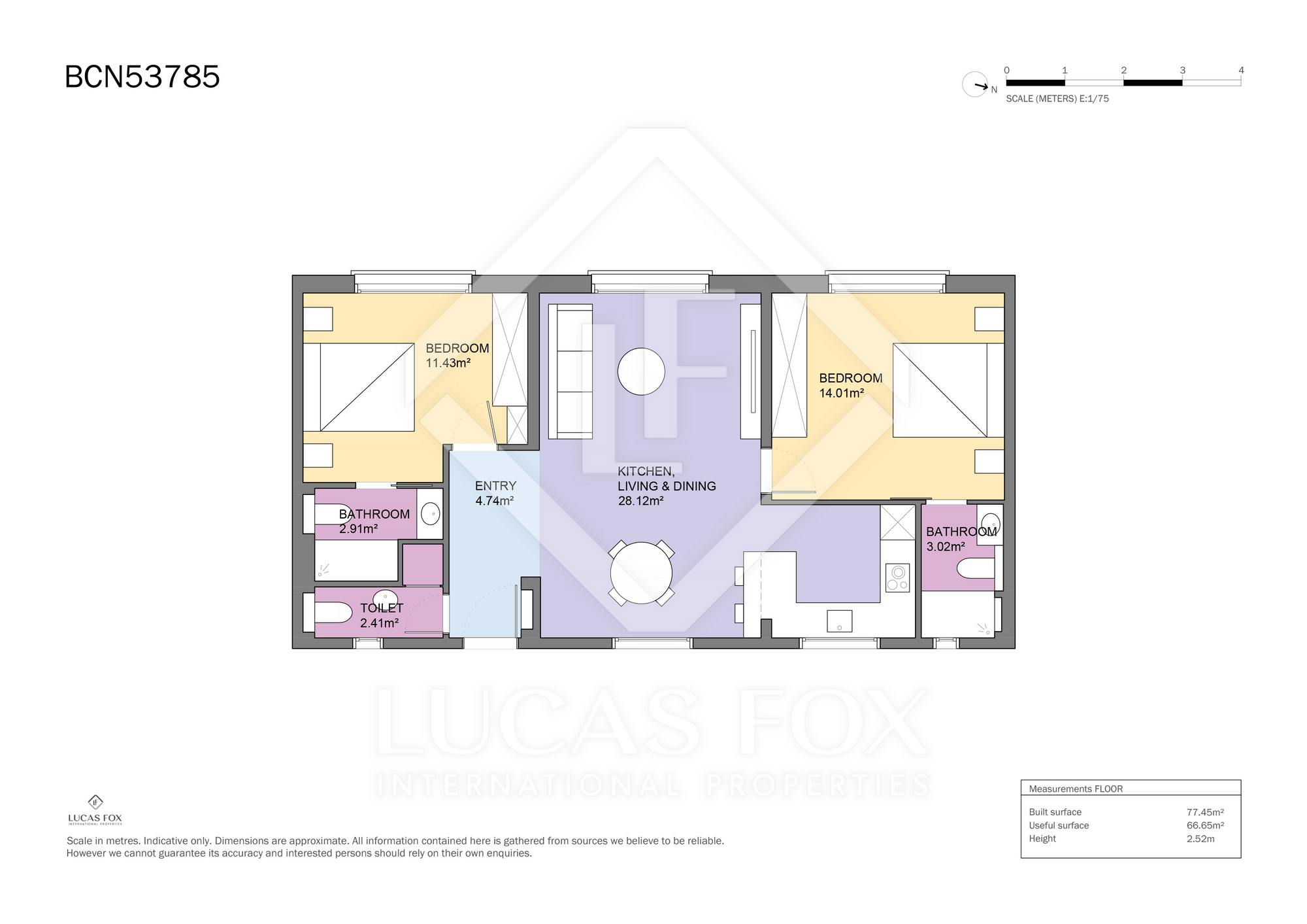 living - Piso de 80m² con 25m² terraza en venta en Sants-Badal - Plano del piso thumbnail - 1