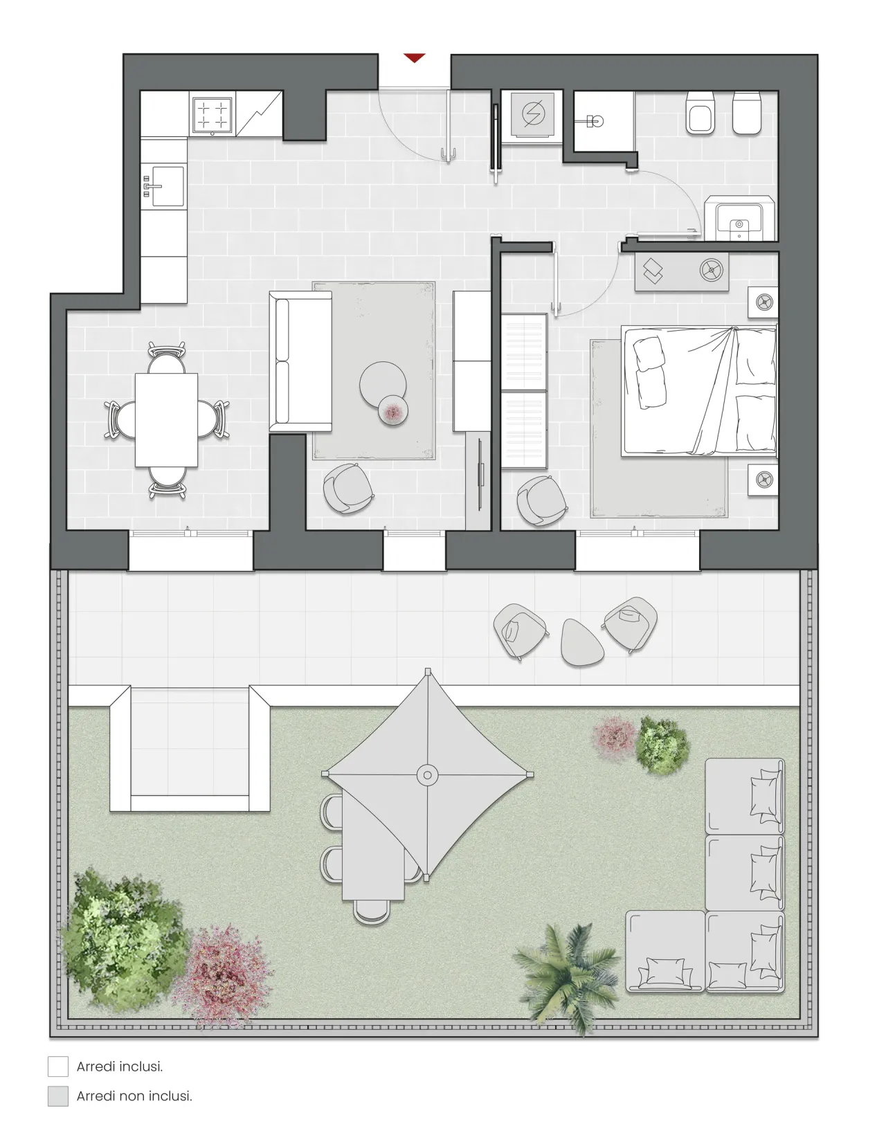 One Bedroom of 70 sqm - Edificio A1 - LivinUp  | Milano - Floor Plan - 1