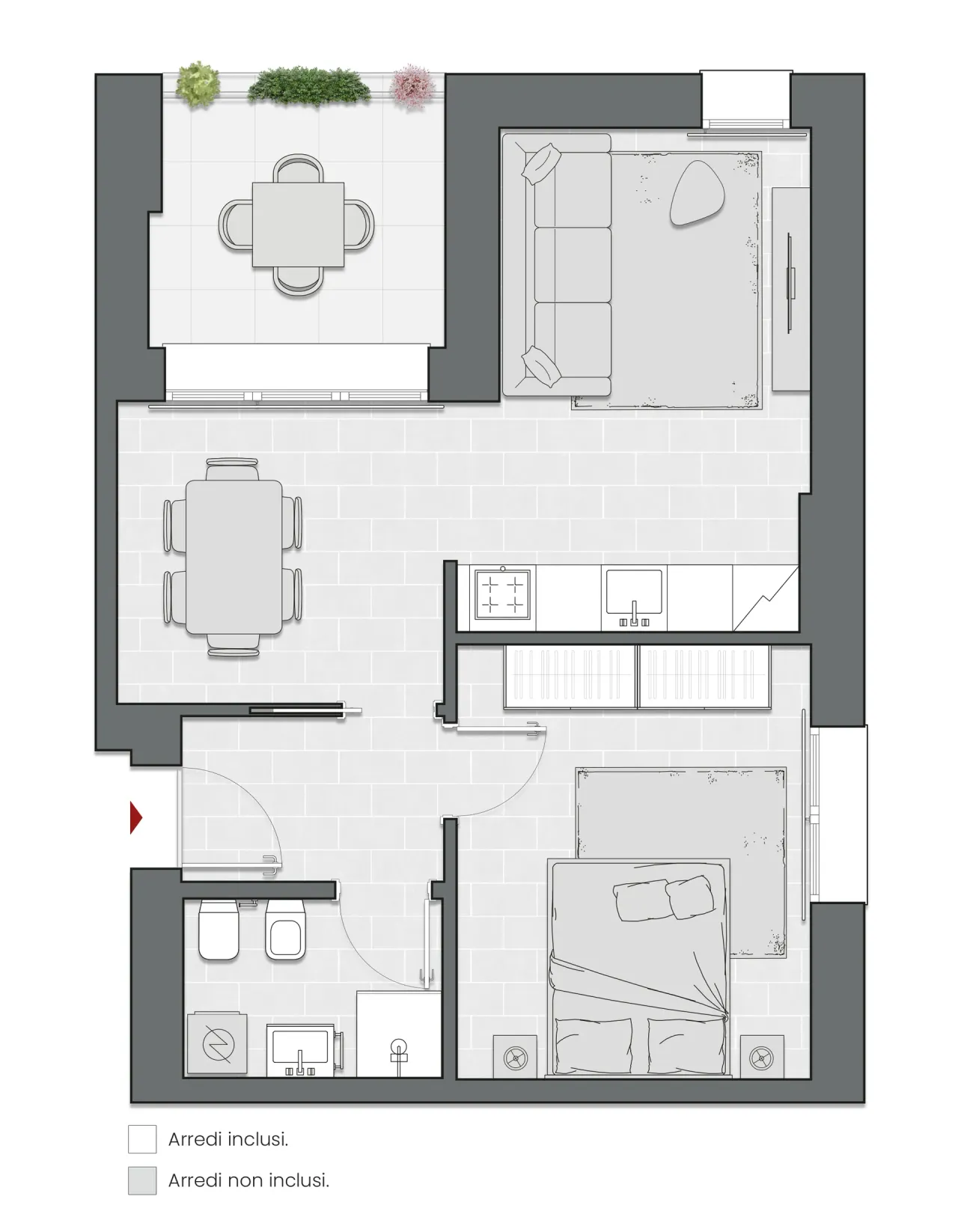 One Bedroom of 63 sqm - Edificio C2 - LivinUp  | Milano - Floor Plan - 1