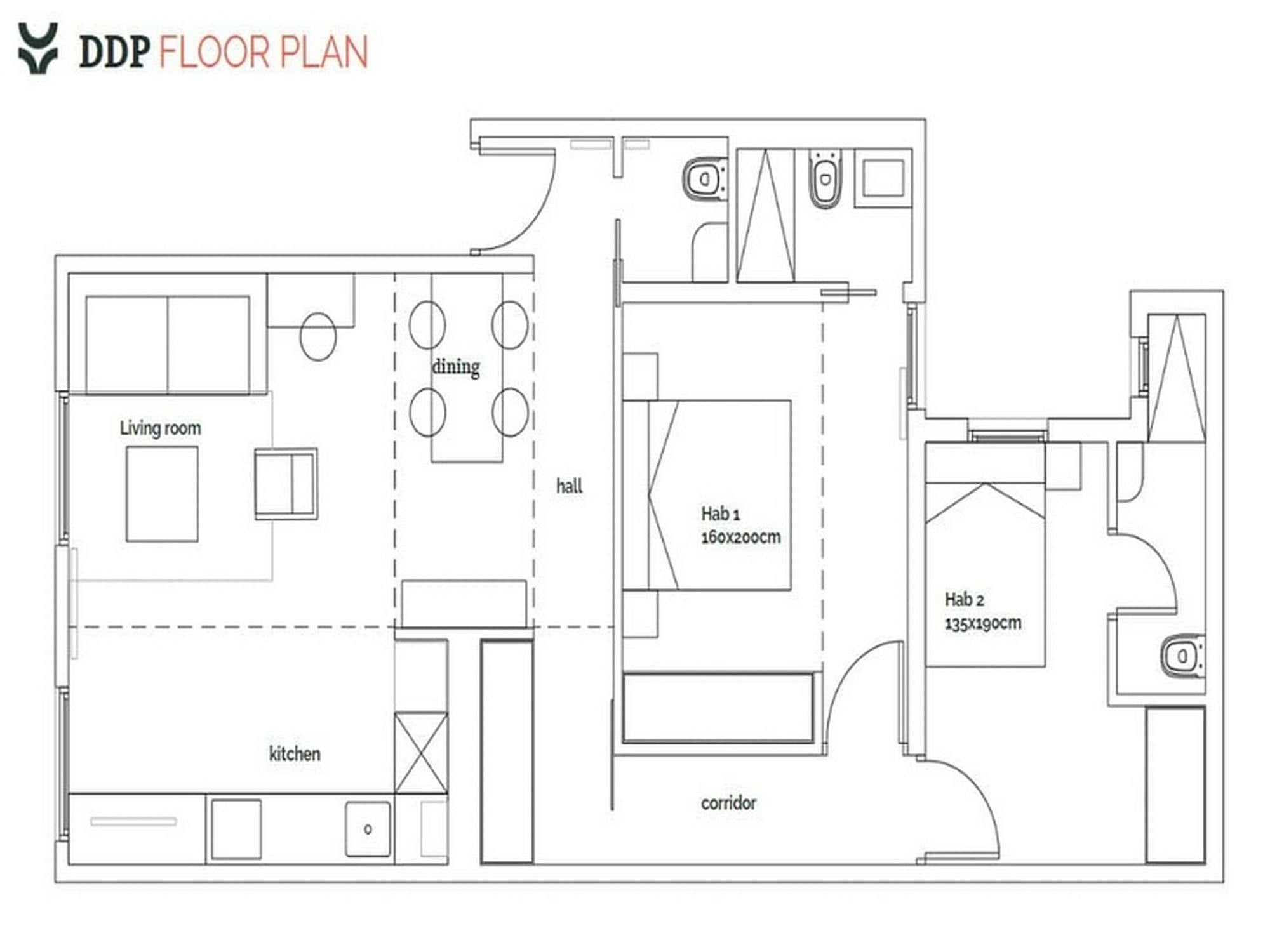 living - Piso de 78m² en venta en Malasaña, Madrid - Plano del piso thumbnail - 1