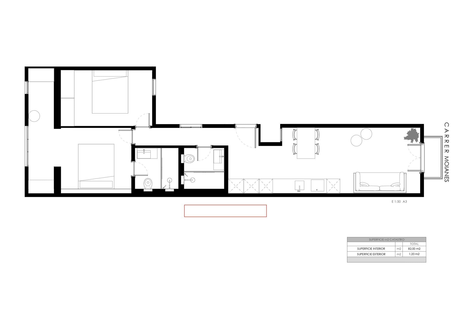 living - Piso de 82m² en venta en Sants-Badal, Barcelona - Plano del piso thumbnail - 1