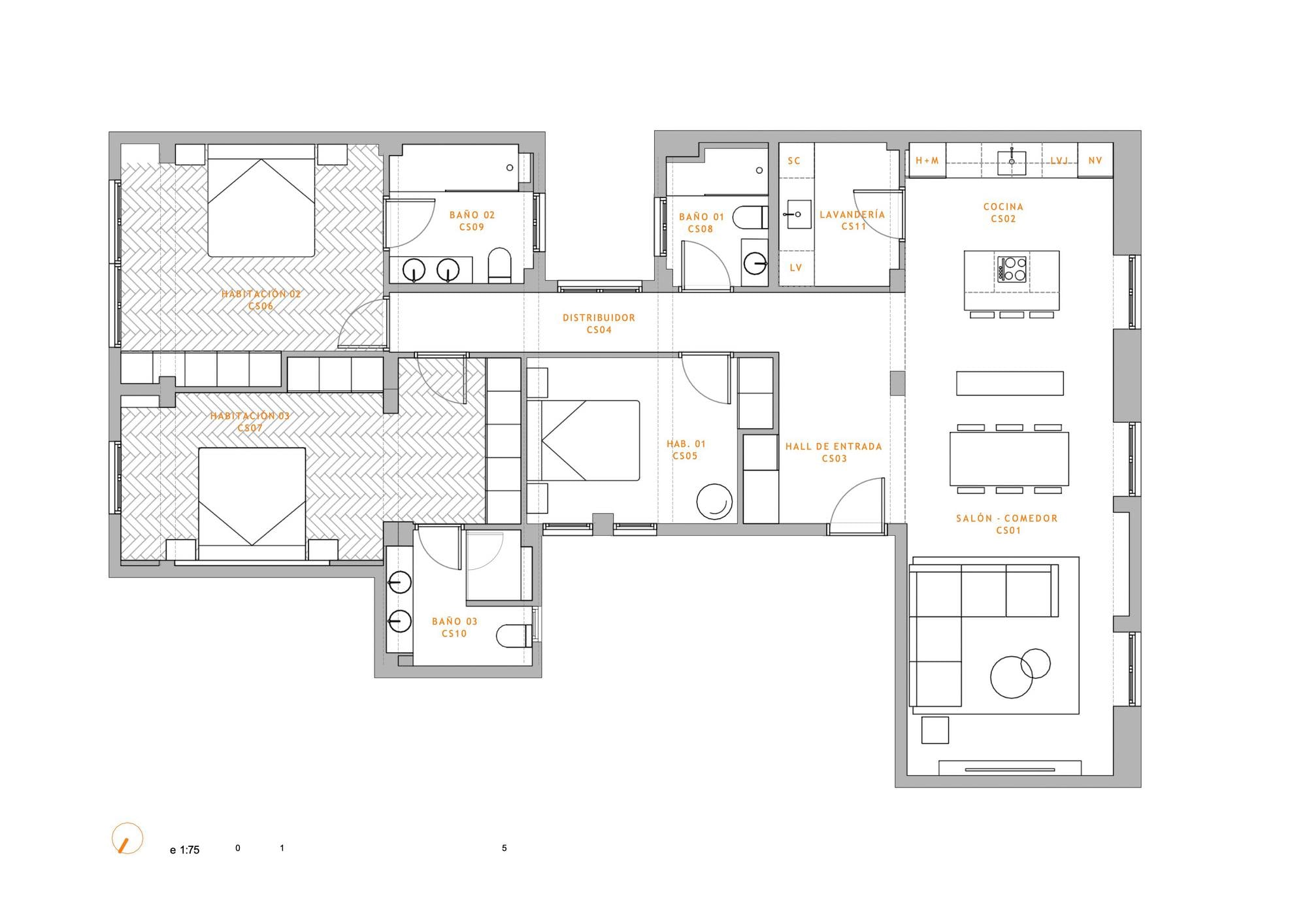 living - 147m² apartment for sale in Gran Vía, Valencia - Floor Plan - 1