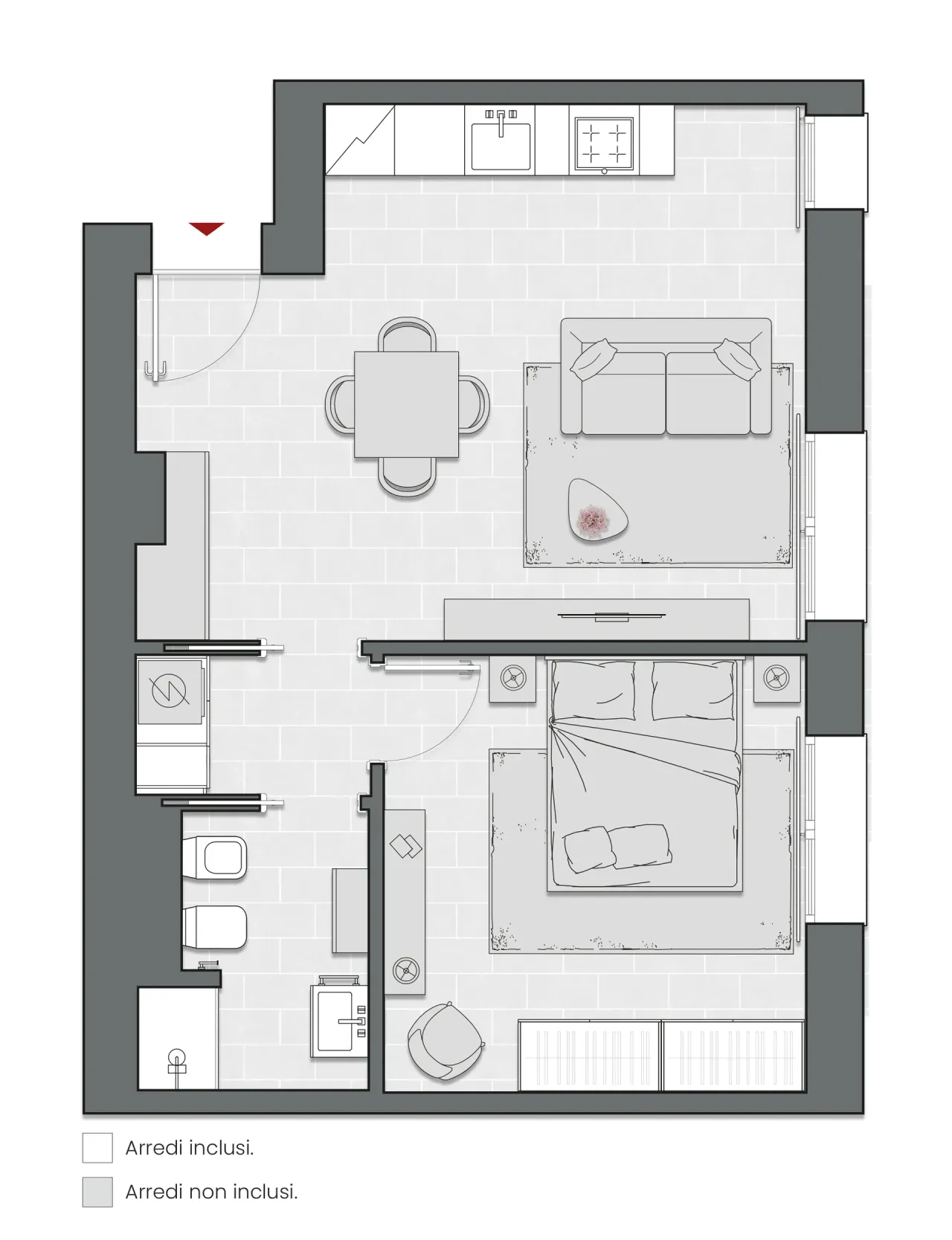 One Bedroom of 59 sqm - Edificio C2 - LivinUp  | Milano - Floor Plan - 1