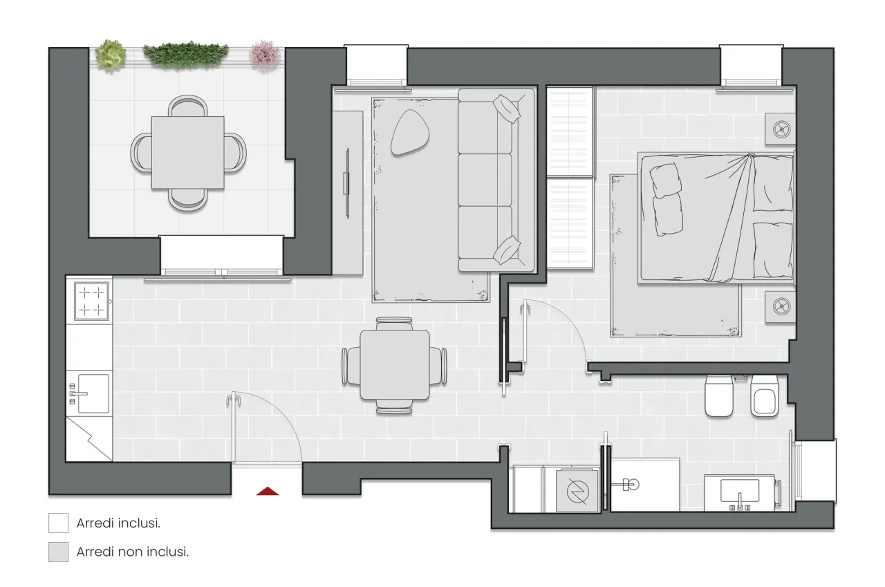 Bilocale di 61 m2 - Edificio C1 - LivinUp  | Milano - Floor Plan - 1
