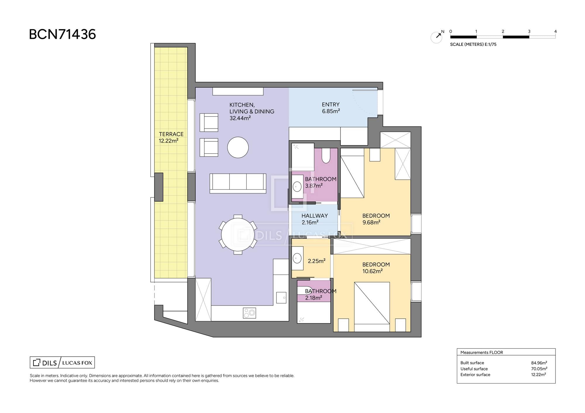 living - Piso de 85m² con 13m² terraza en venta en Les Corts - Plano del piso - 1