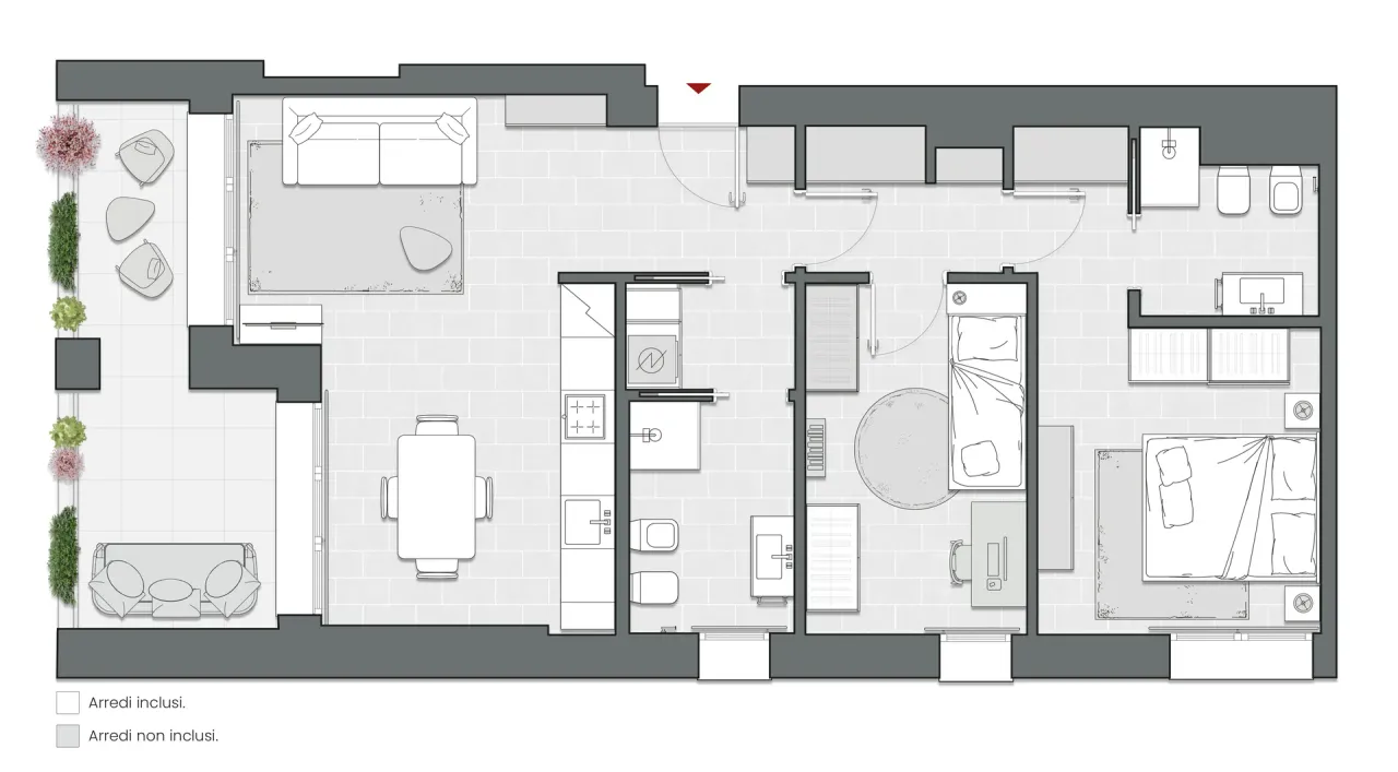 Trilocale di 95 m2 - Edificio C1 - LivinUp  | Milano - Floor Plan - 1