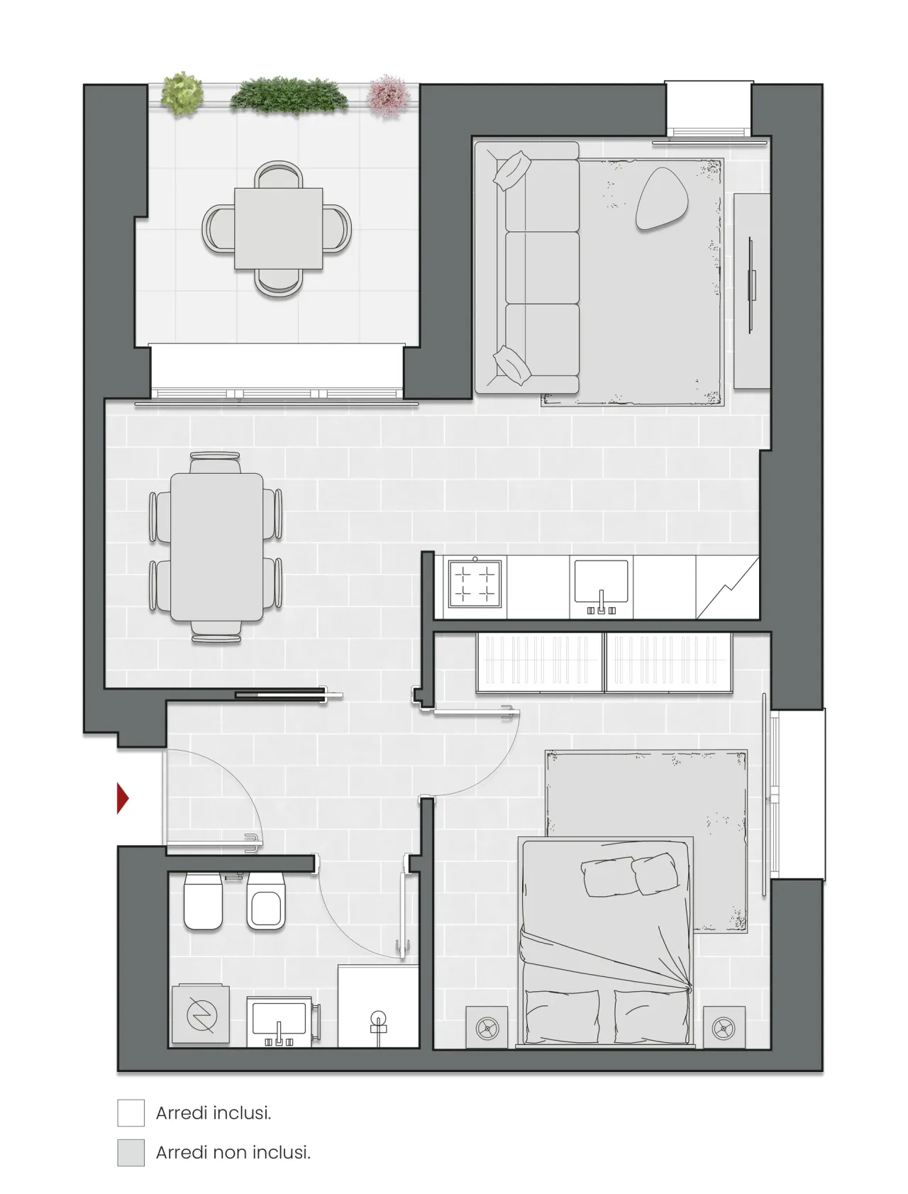 One Bedroom of 63 sqm - Edificio C2 - LivinUp  | Milano - Floor Plan - 1