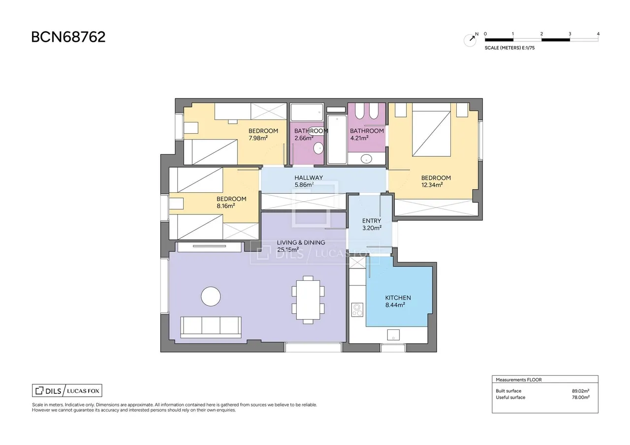 living - Piso de 105m² en venta en Eixample Derecho, Barcelona - Plano del piso - 1
